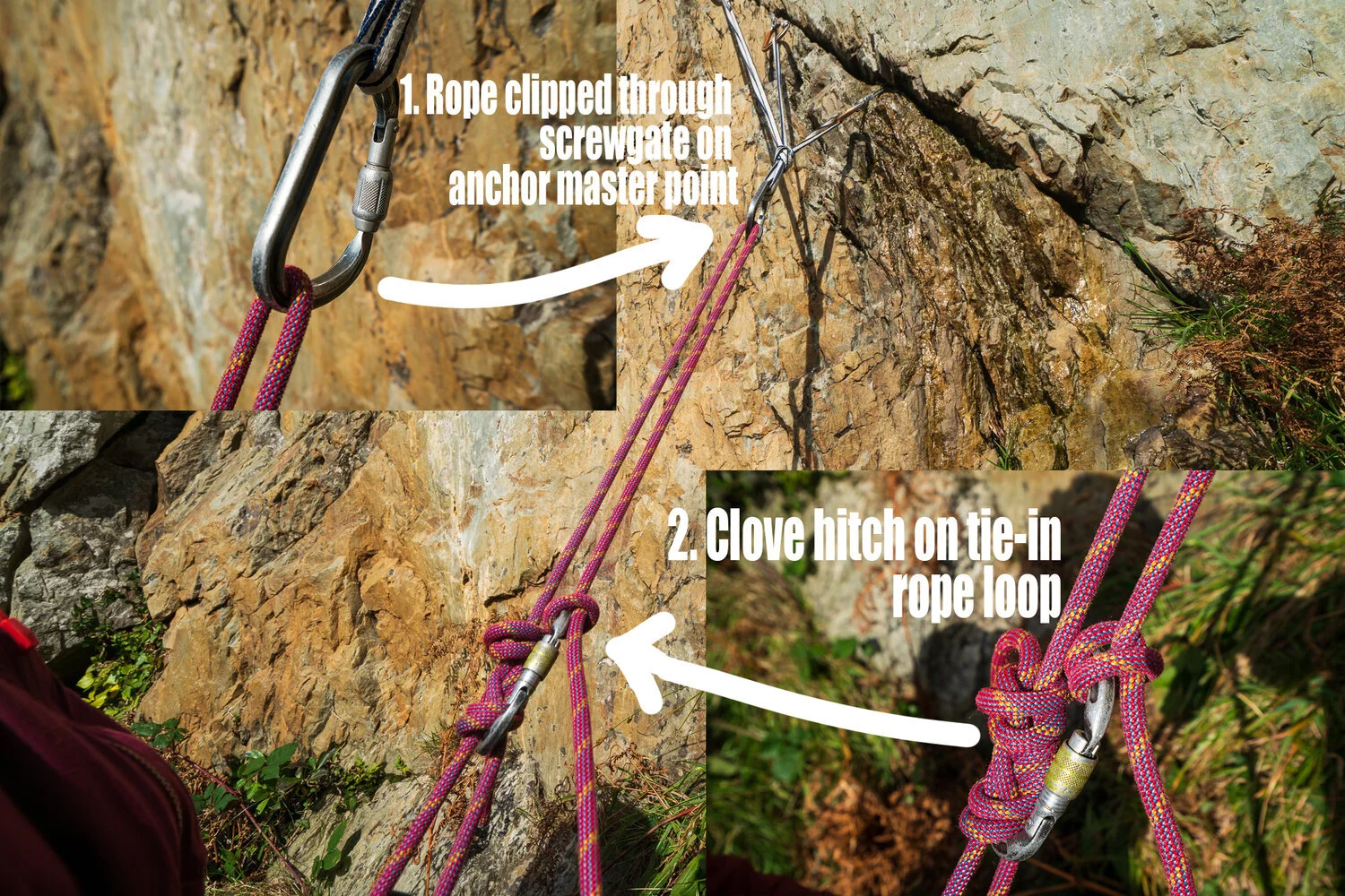 Tying into a single point out of reach anchor.