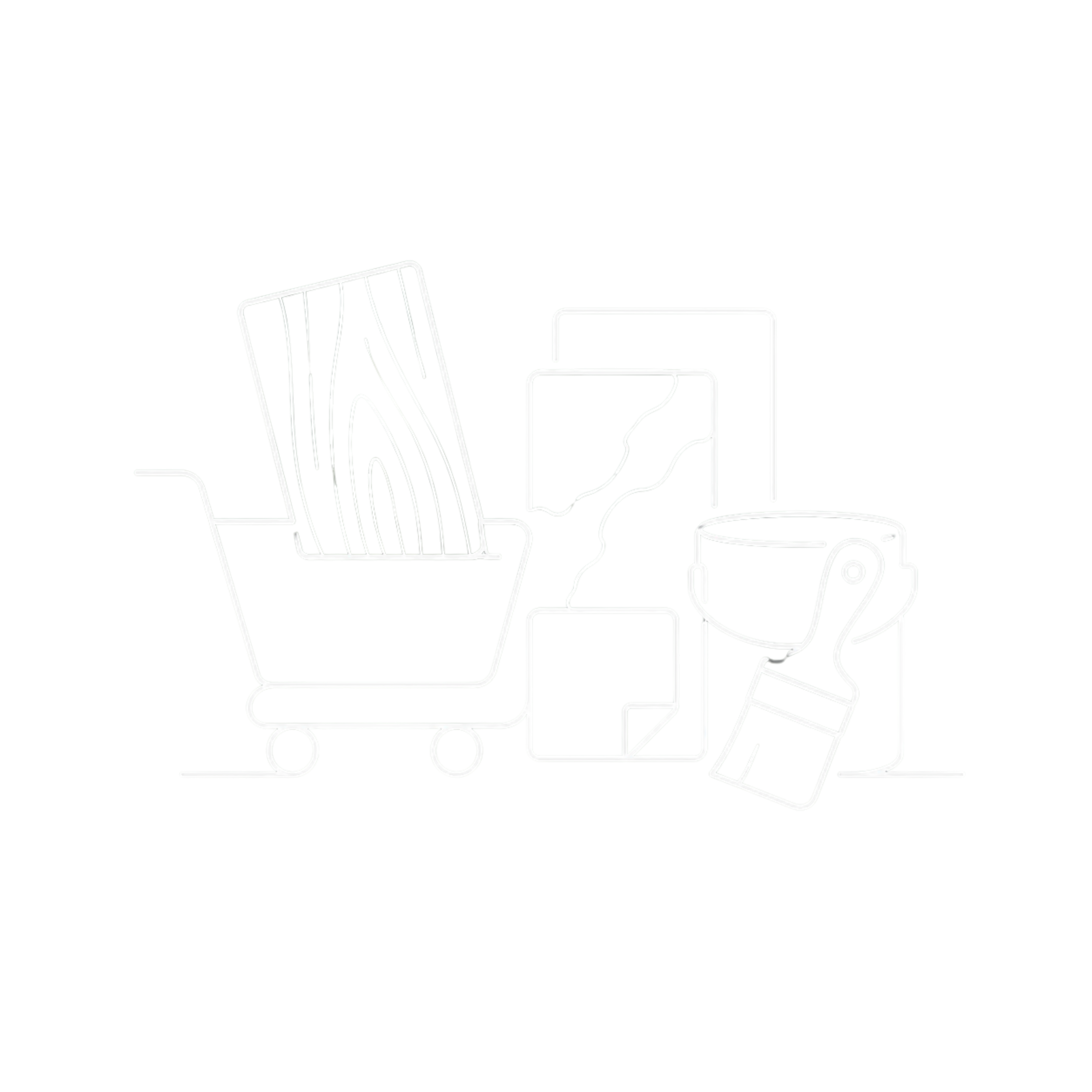 Outline icons of a shopping cart filled with groceries and a shopping bag, set against a black background.