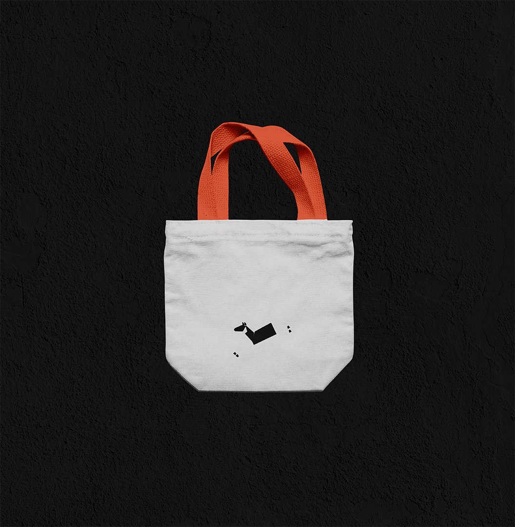Talk Horse branded white canvas tote bag featuring a leaping horse design and bright orange handles.
