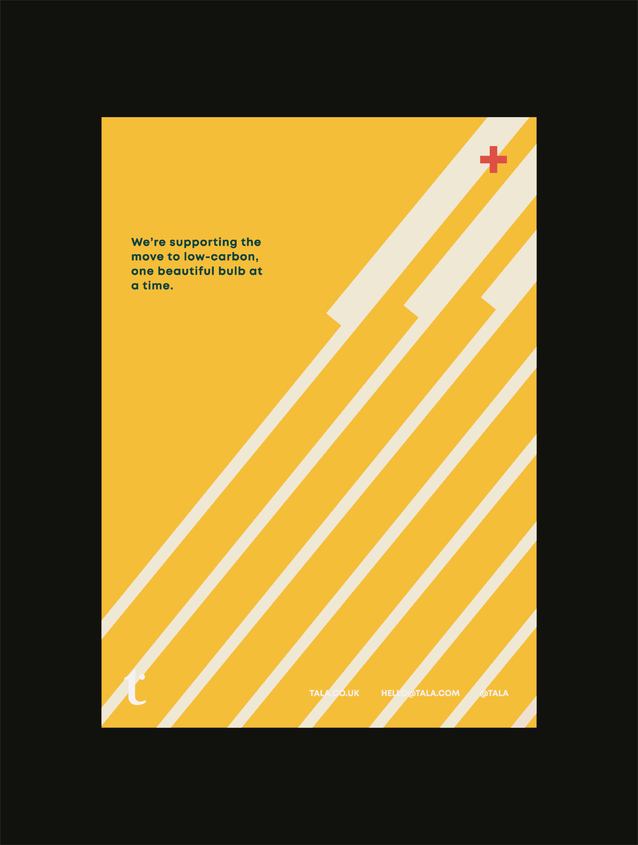 Vibrant yellow Tala poster featuring diagonal white line graphics and a minimalist design layout.