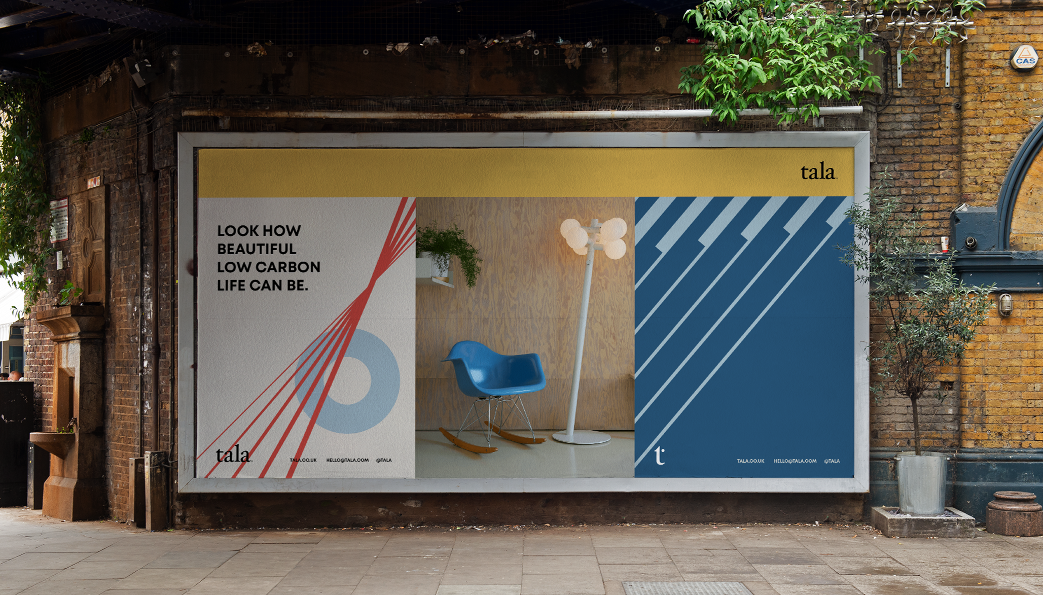 Tala outdoor billboard featuring clean typography, a vibrant colour palette, and dynamic line assets.