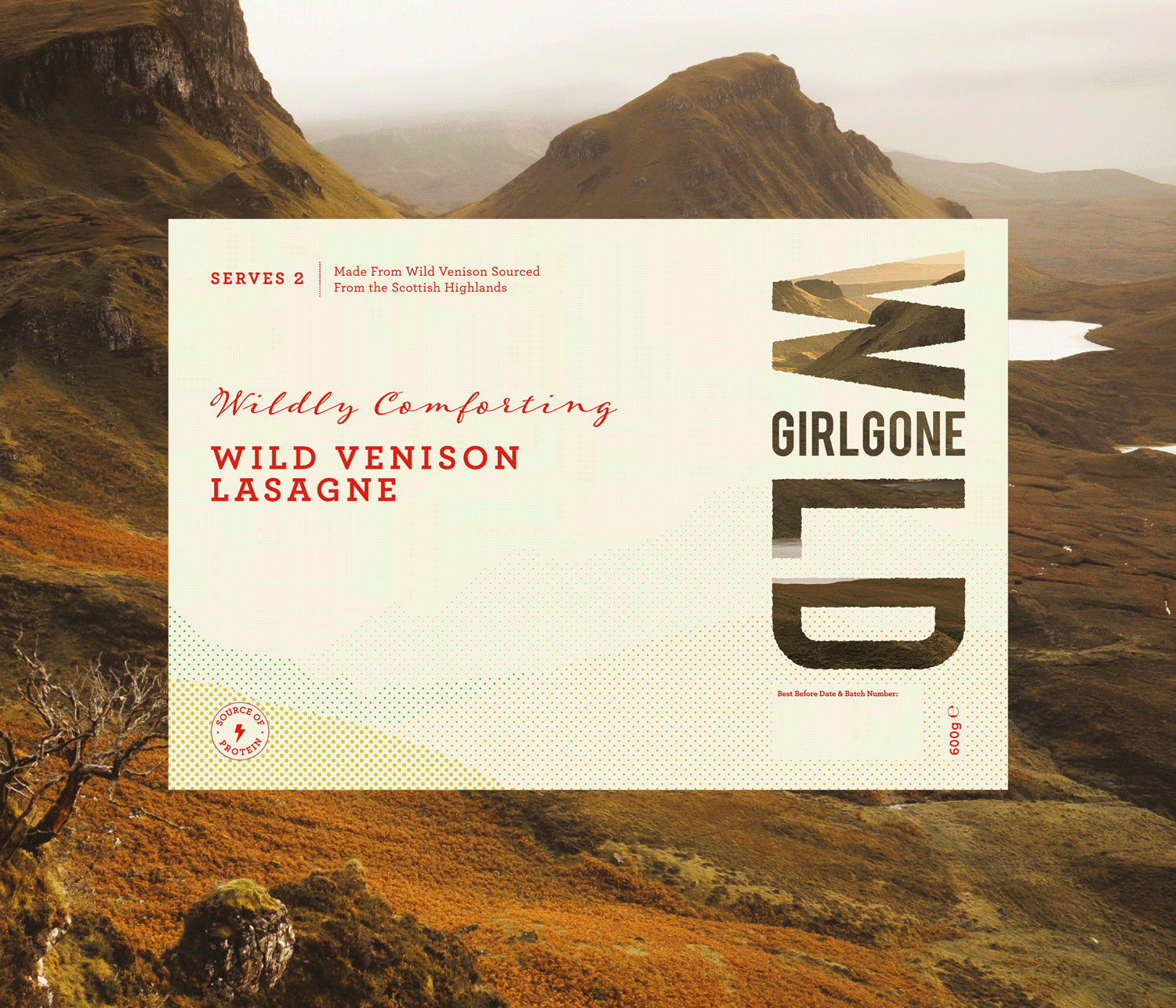 Scrolling animation of Girl Gone Wild packaging designs overlaid on atmospheric British countryside photography.