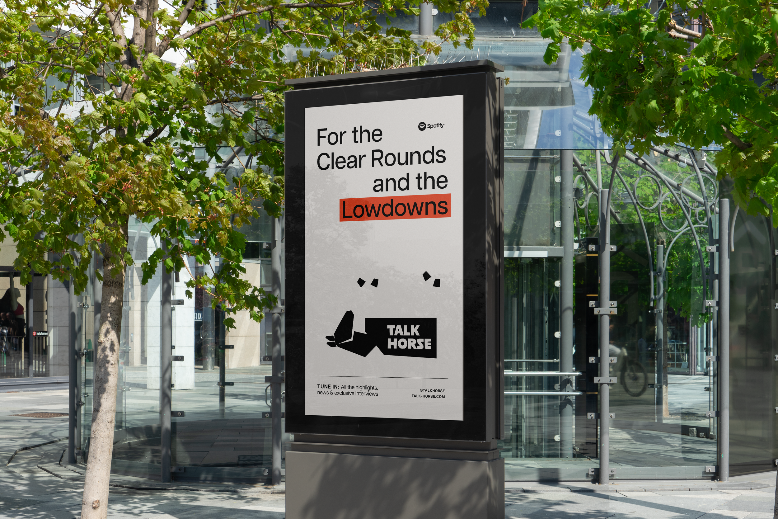 Talk Horse outdoor billboard showcasing the brand's clean typography, custom illustration and logo.
