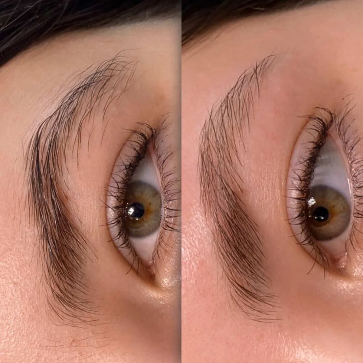 Gros plan sur un avant / après épilation des sourcils.