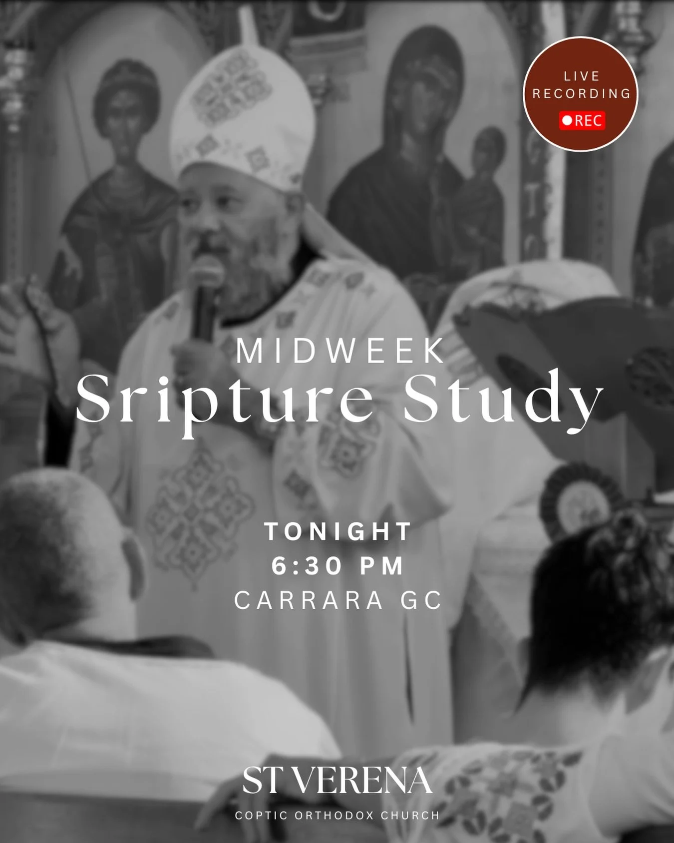 TONIGHT - Join us as we record the very first session of our new Midweek Scripture Study series at St Verena Coptic Orthodox Church.

&ldquo;Come to Me, all you who labor and are heavy laden, and I will give you rest.&rdquo;
Matthew 11:28

In a world