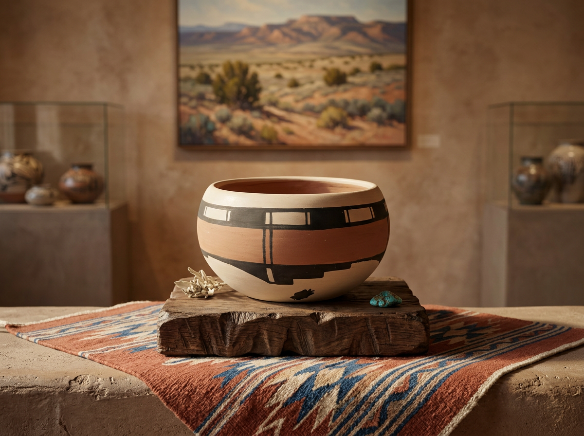 Carlos Sunrise Dunlap Polychrome Pottery Bowl - San Ildefonso Pueblo