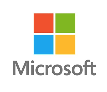 Microsoft logo with four colored squares and the word Microsoft below.