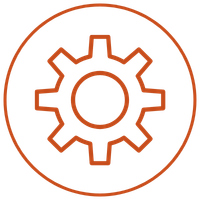 An orange gear icon enclosed in a circle