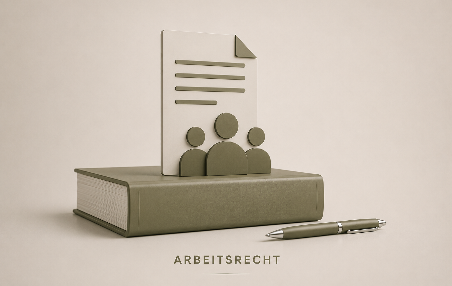 Ein Symbol in minimalistischer Gestaltung mit einer Datei, drei Personen-Symbolen, und der Aufschrift »Arbeitsrecht«.