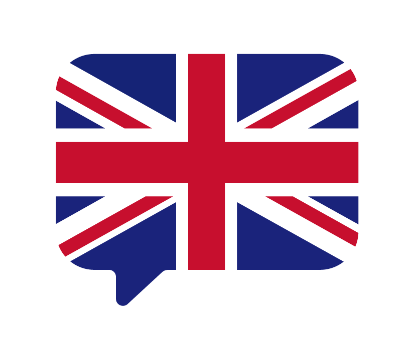 Speech bubble with the Union Jack, the national flag of the United Kingdom.