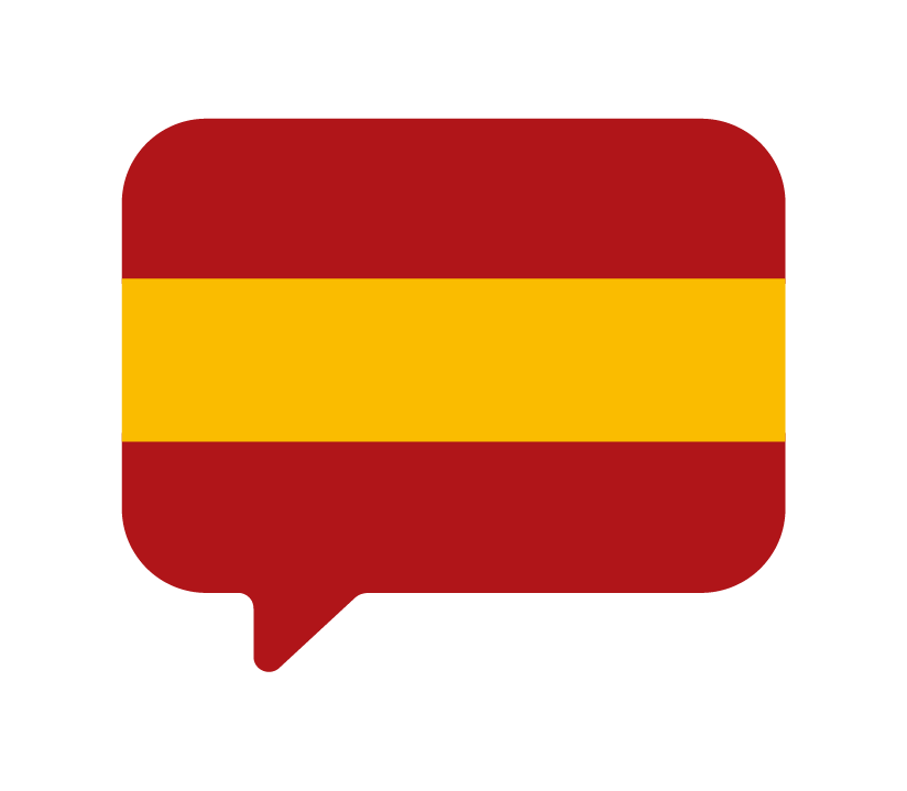A speech bubble containing the flag of Spain with red and yellow horizontal stripes.