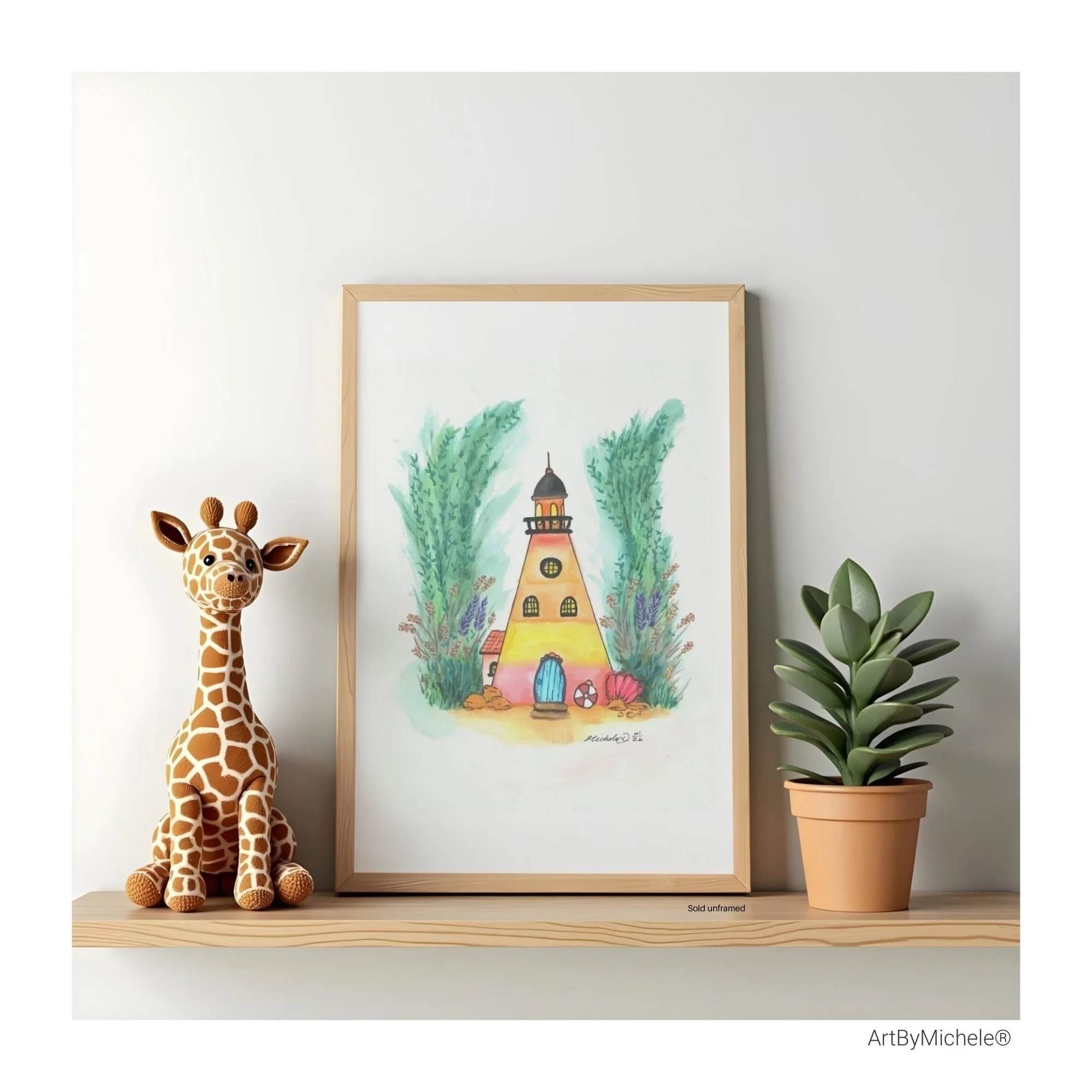 Whimsy Watercolour Lighthouse Illustration Print