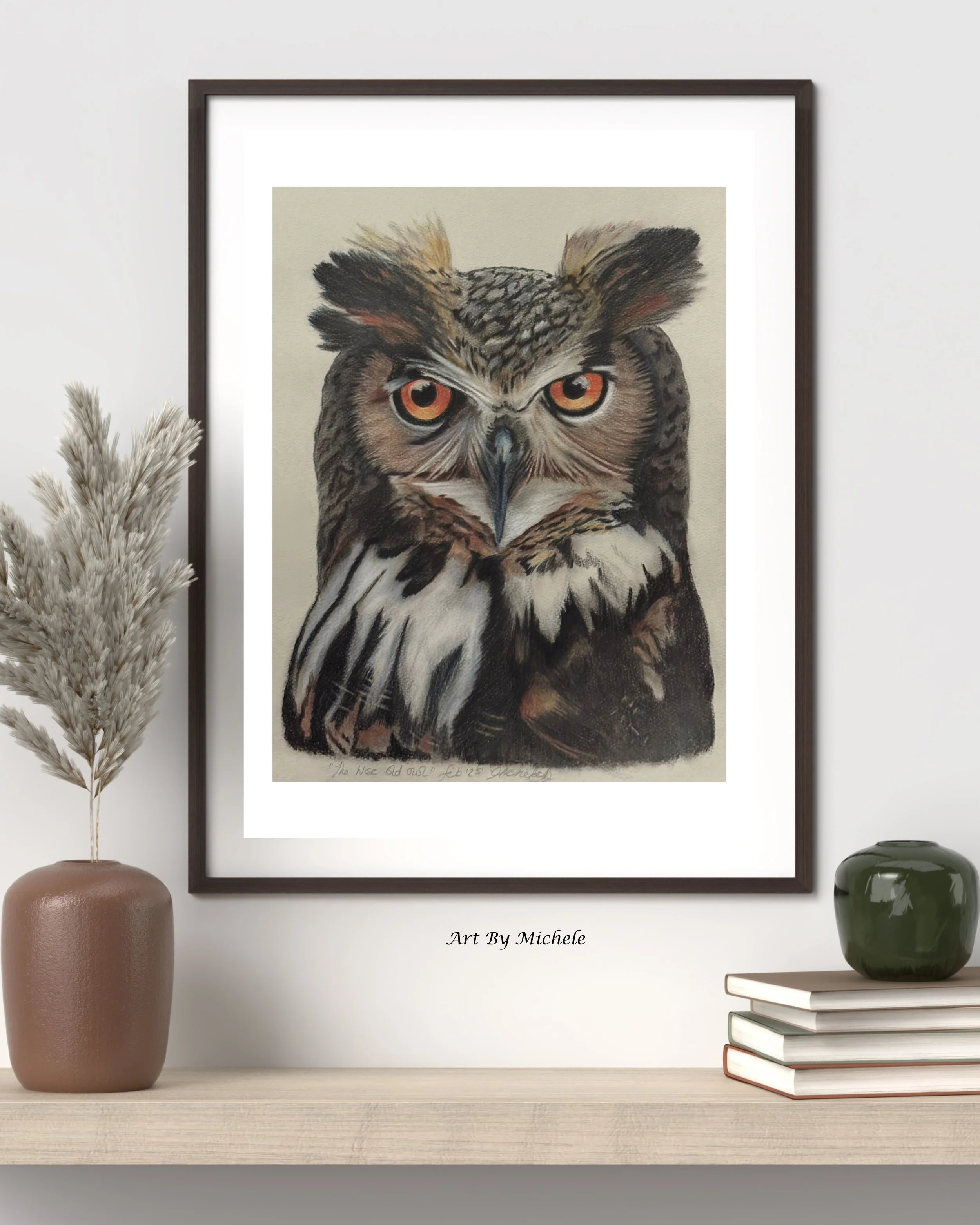 Eagle Owl Art Print – Colour Pencil Wildlife Artwork