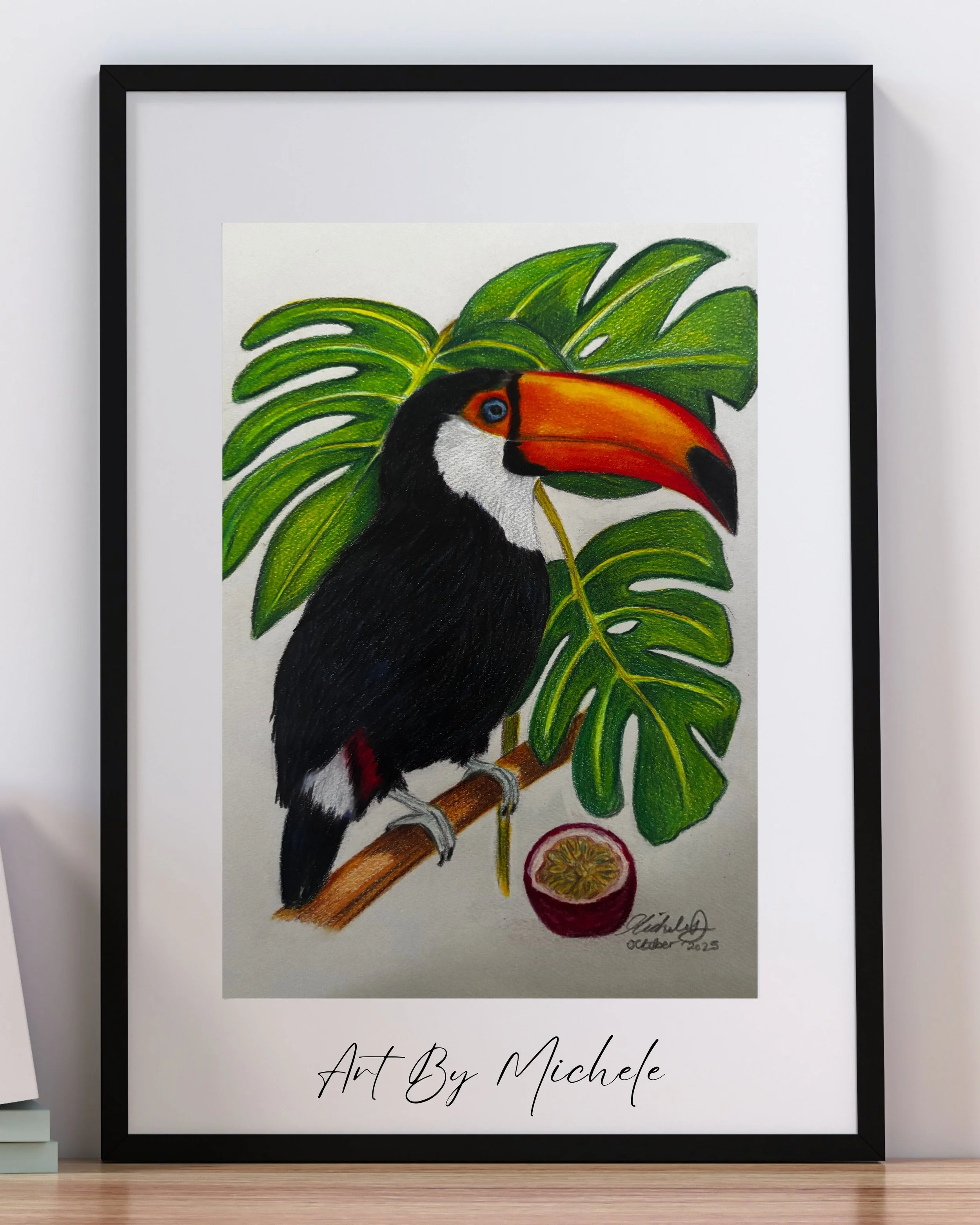 Original Toco Toucan Drawing, Colour Pencil Wildlife Art, 9x12 Artwork