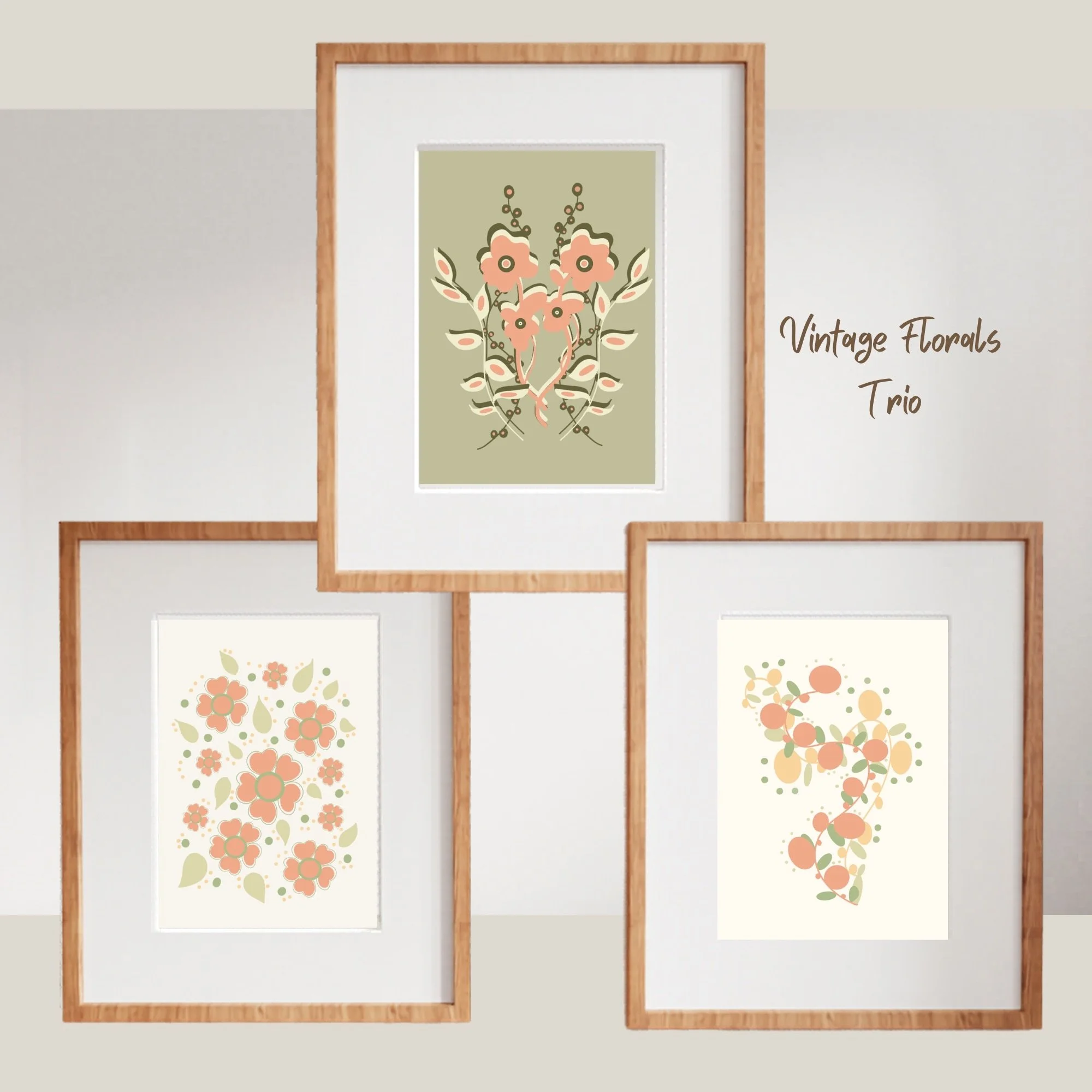 Vintage Floral Printable Wall Art Set of 3