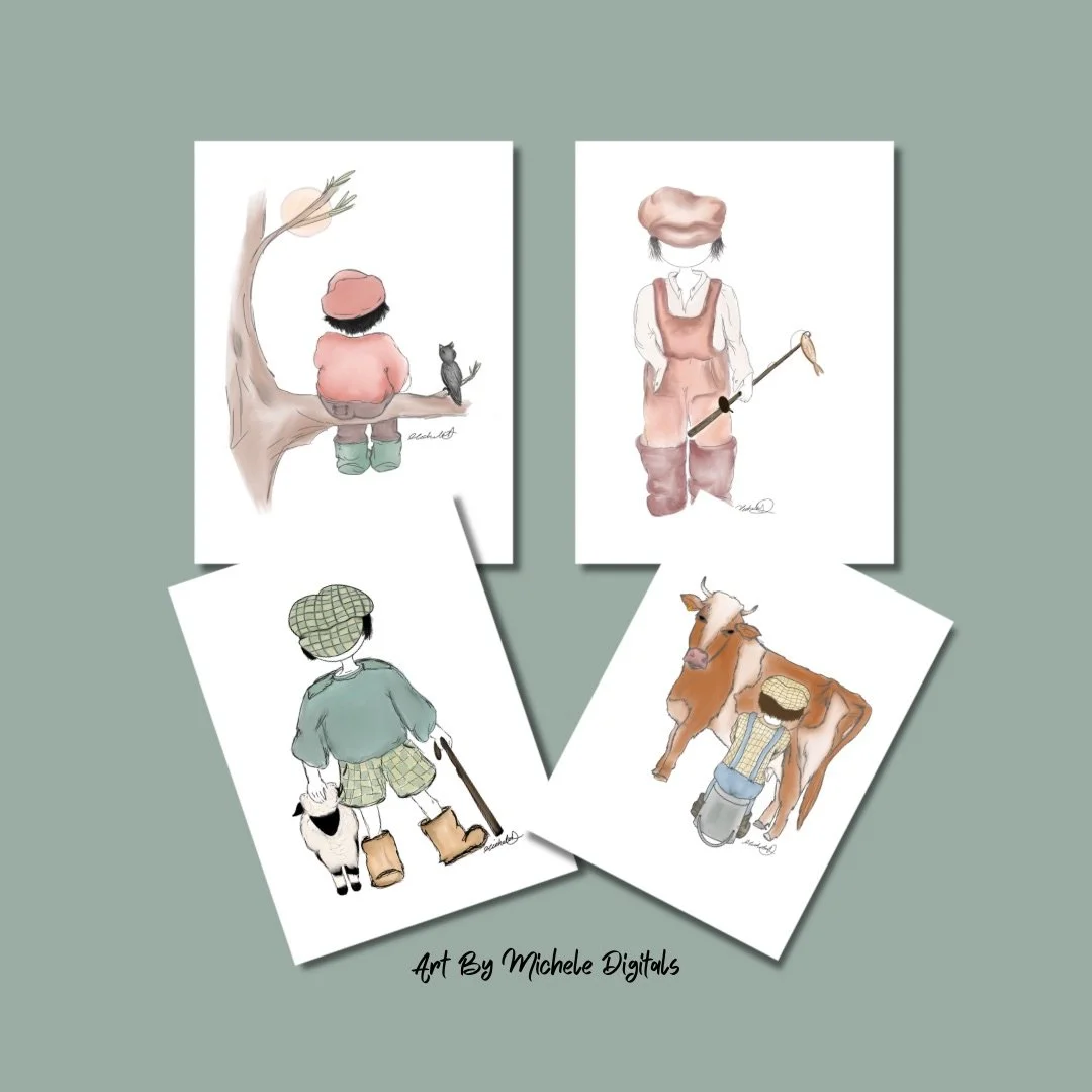 Set of 4 Printable Illustrations - Little Country Tales Collection