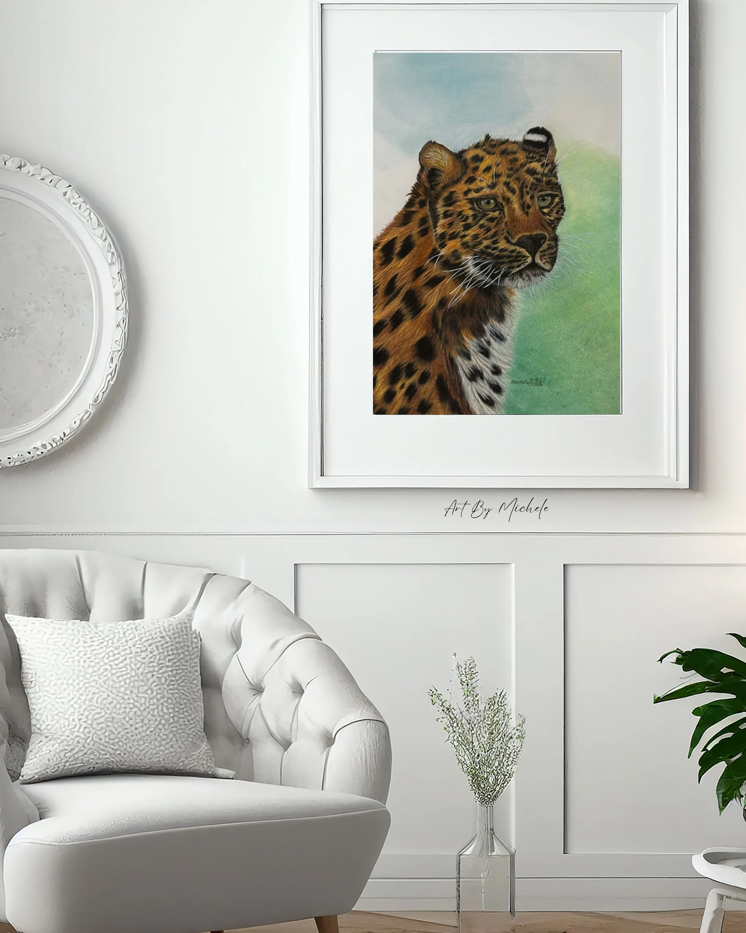 Original Amur Leopard Colour Pencil Drawing – A3 Wildlife Art
