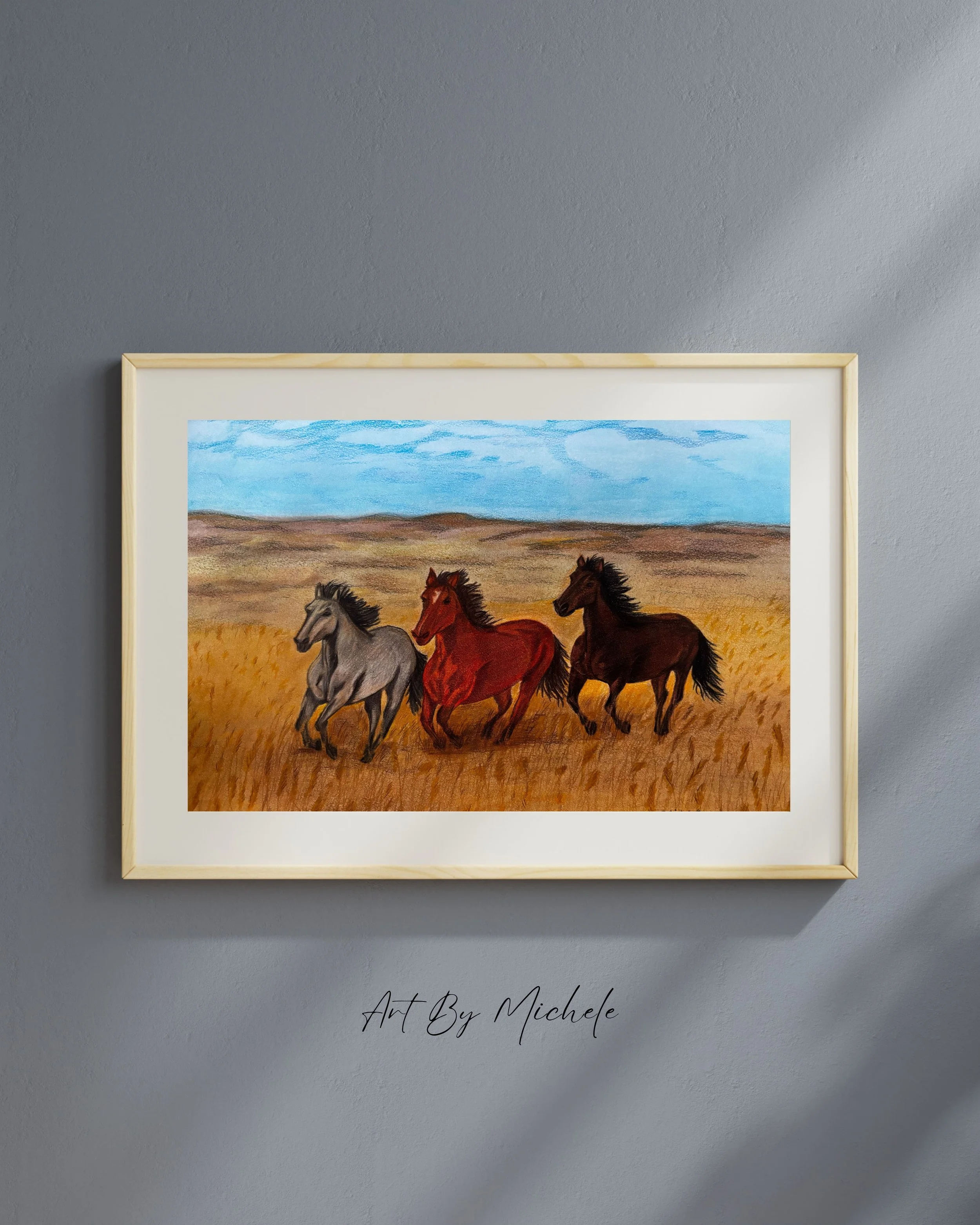 Wild Horses – Original Colour Pencil & Pastel Drawing