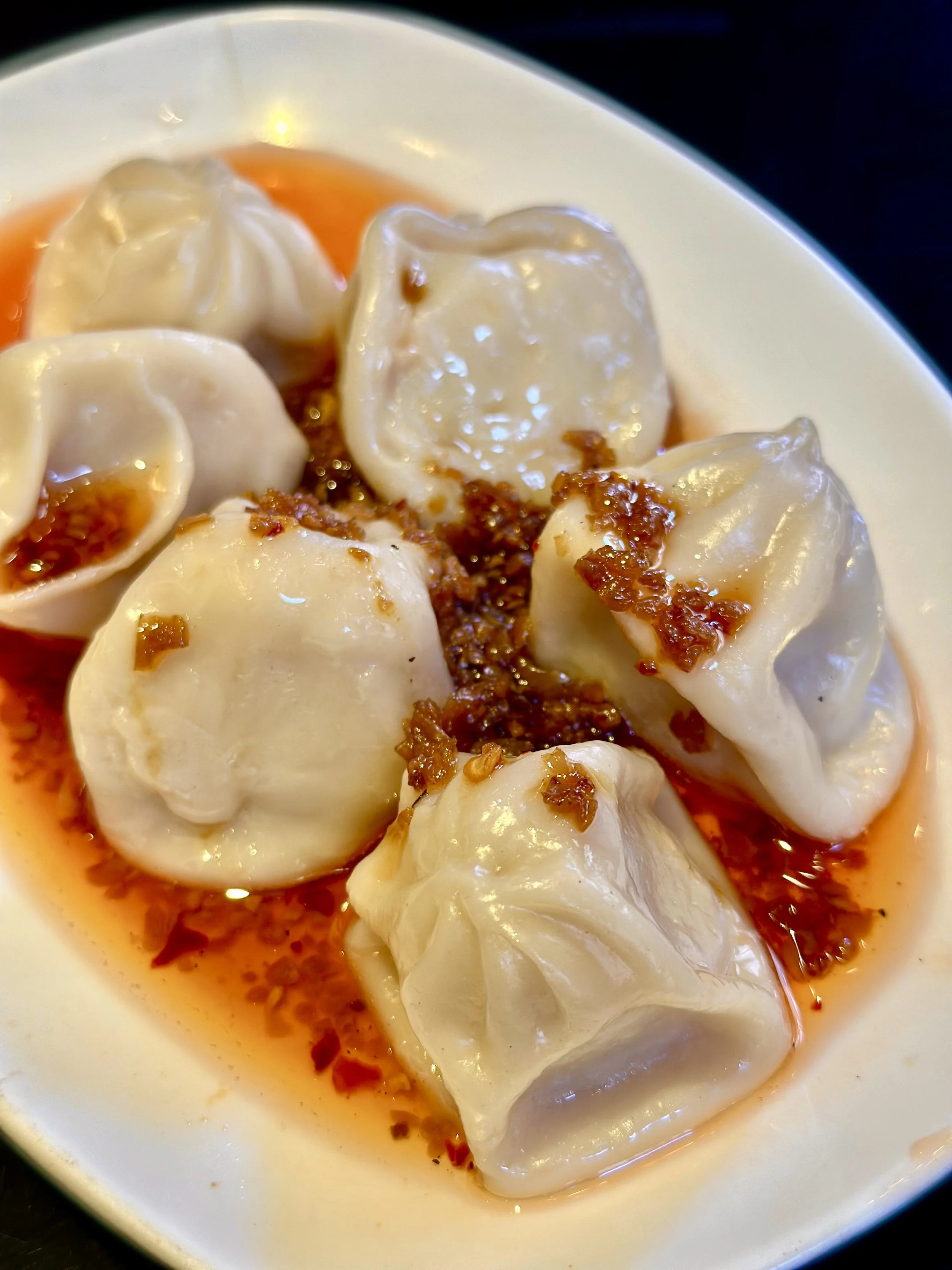 Chinese dumplings with chill oil