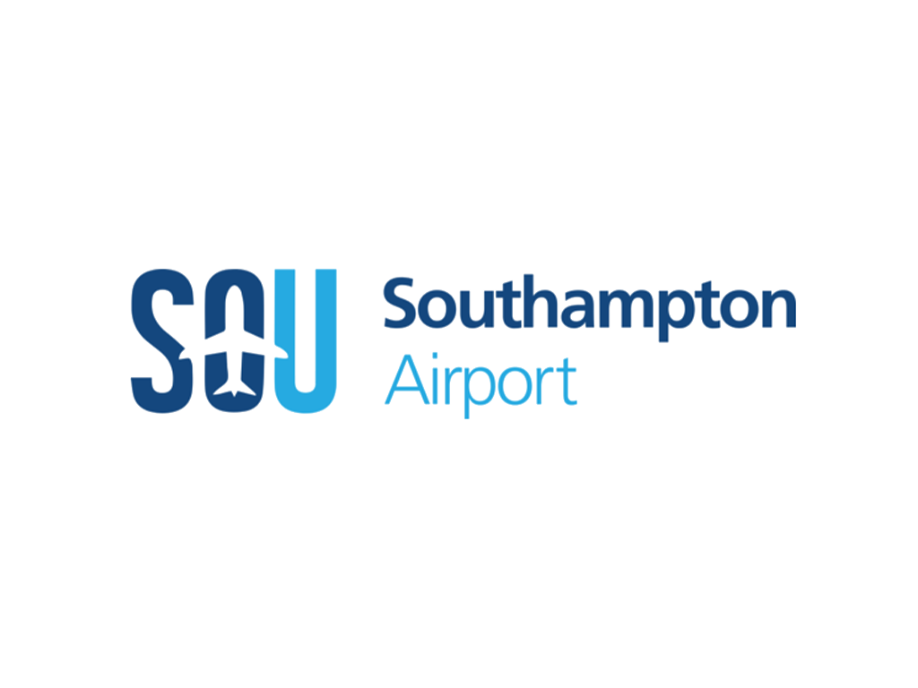Southampton Airport logo with large blue 'SA' initials and the words 'Southampton Airport' in blue text