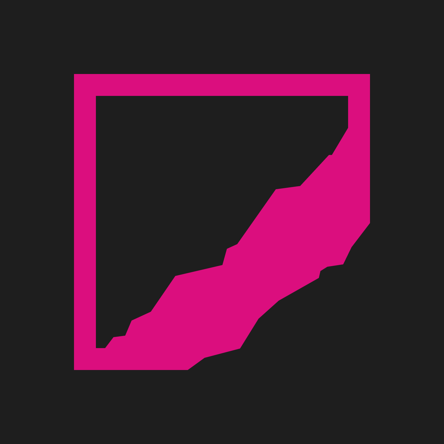 Breakaway - Digital illustration of a line graph in purple on a black background, with a pink frame surrounding it.
