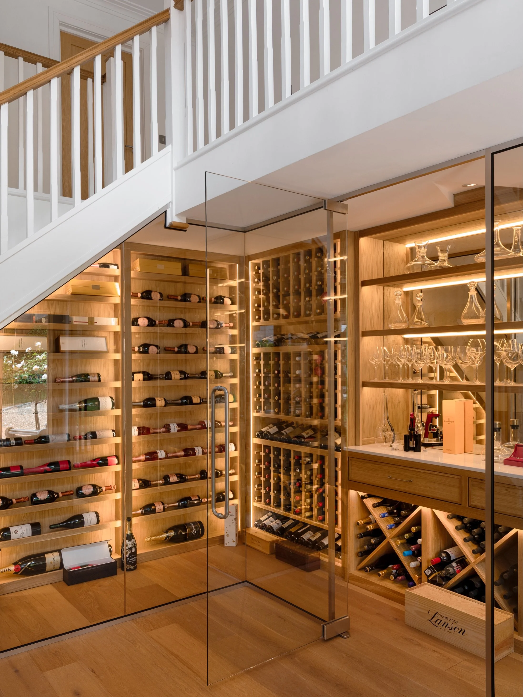 From initial concept and design through to manufacture and installation, we delivered this bespoke wine storage solution from start to finish.

The project includes a temperature-controlled wine wall, ensuring every bottle is stored in perfect condit