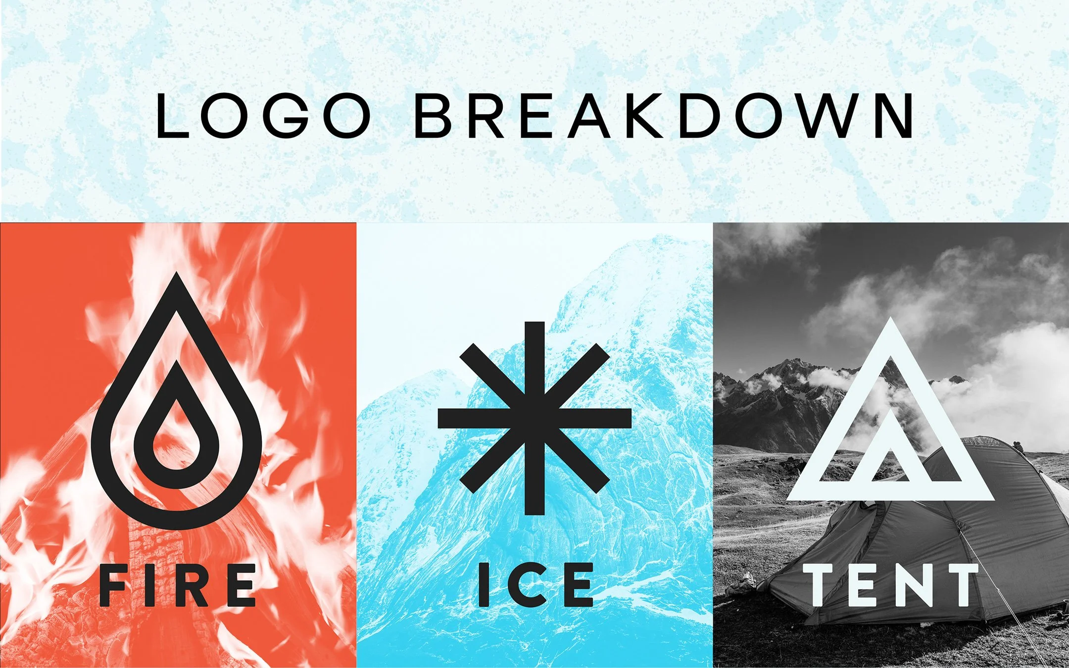 FICRE logo breakdown showing a fire icon, an ice Icon and a tent Icon