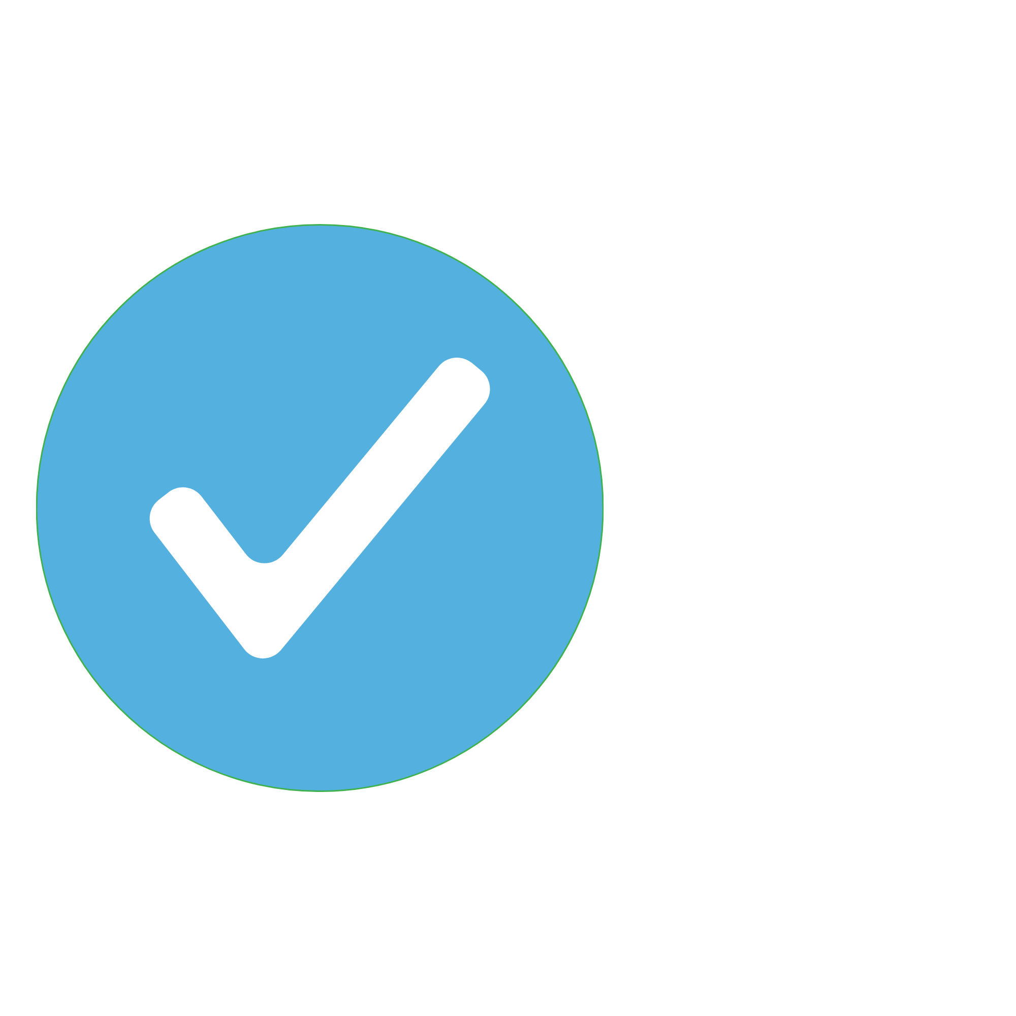 Blue circular background with a white checkmark inside.