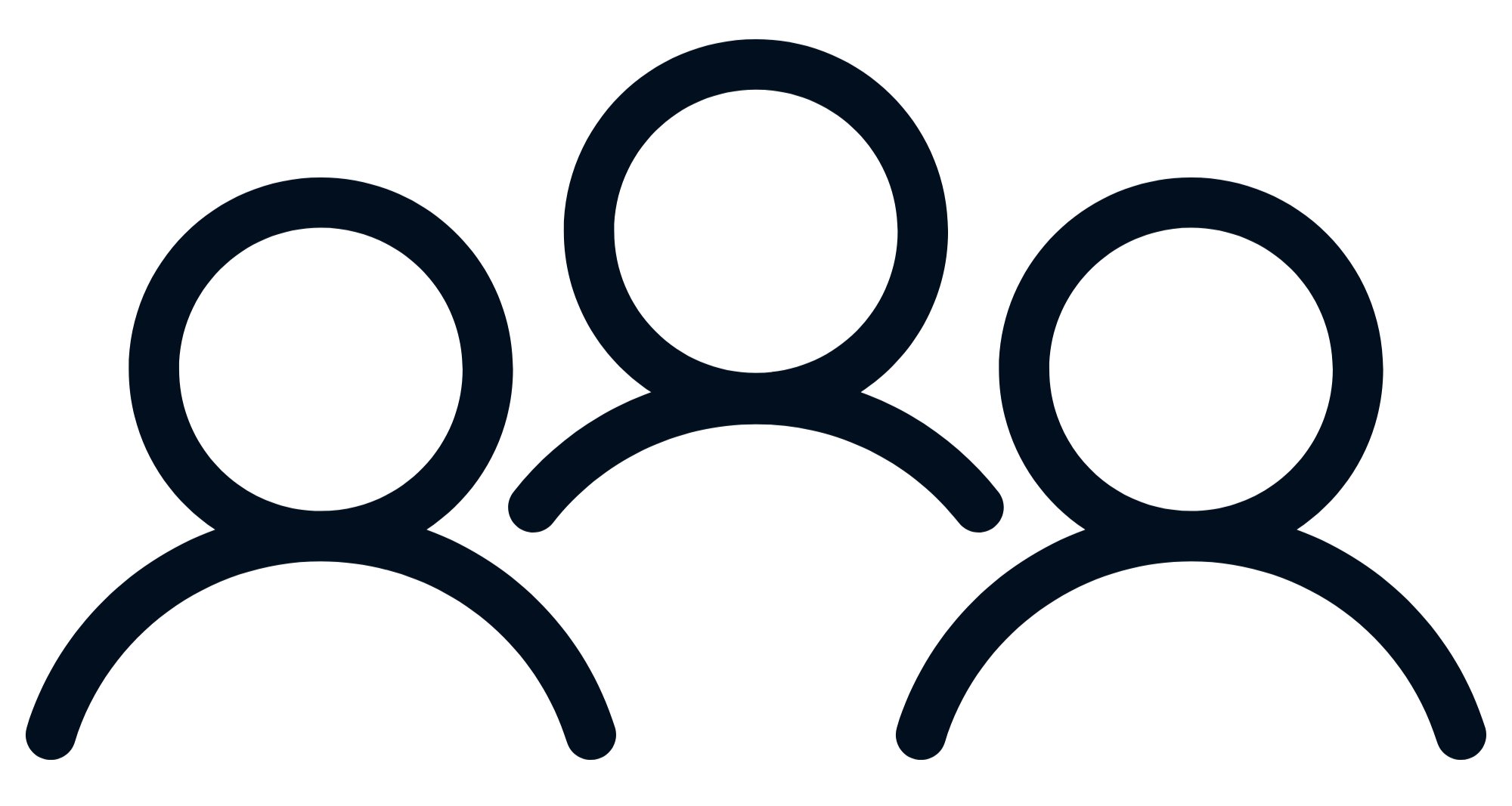 A black icon with three stylized human figures representing a group or community.