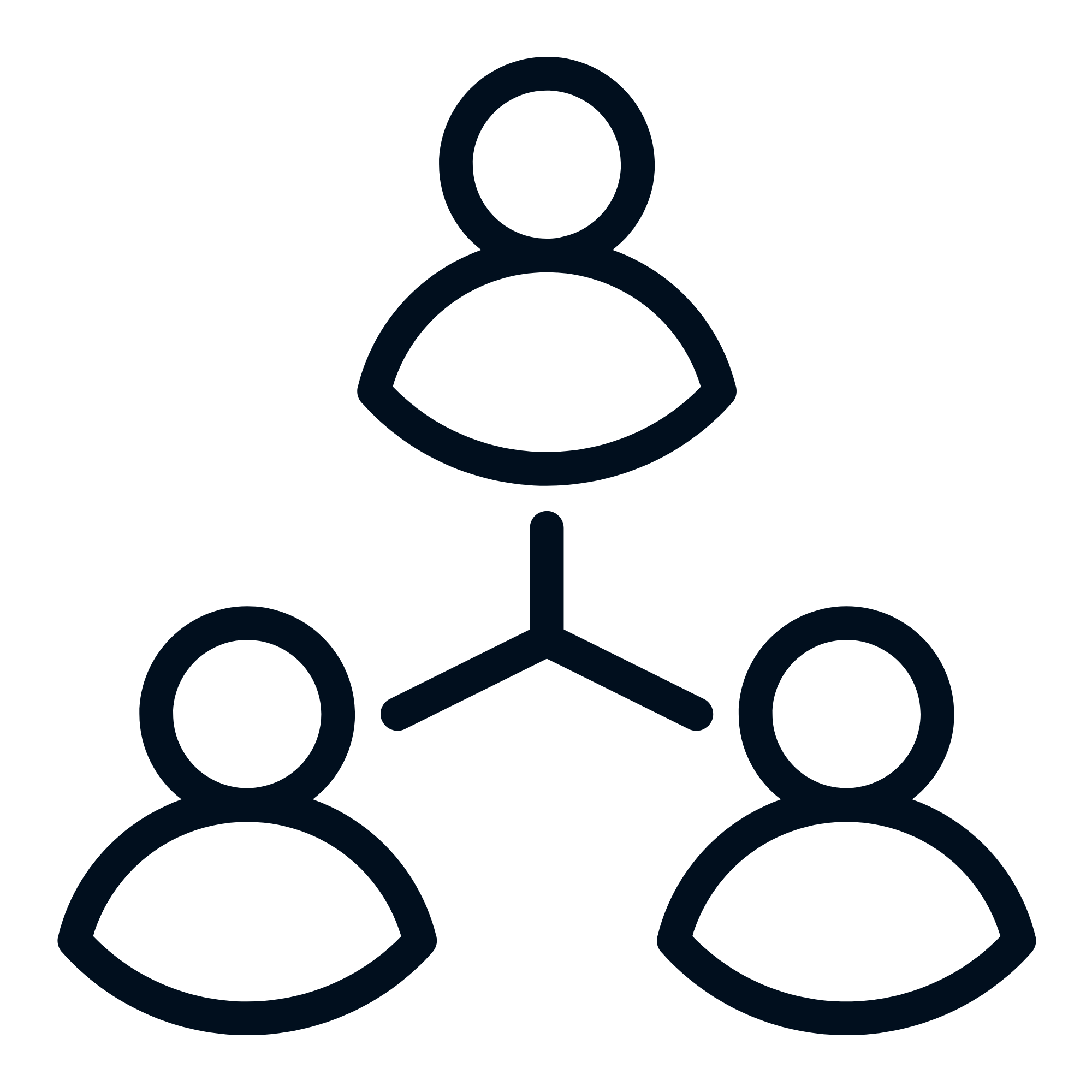Outline icon of a person with a circle head and shoulders connected to three circles representing nodes, on a dark background.