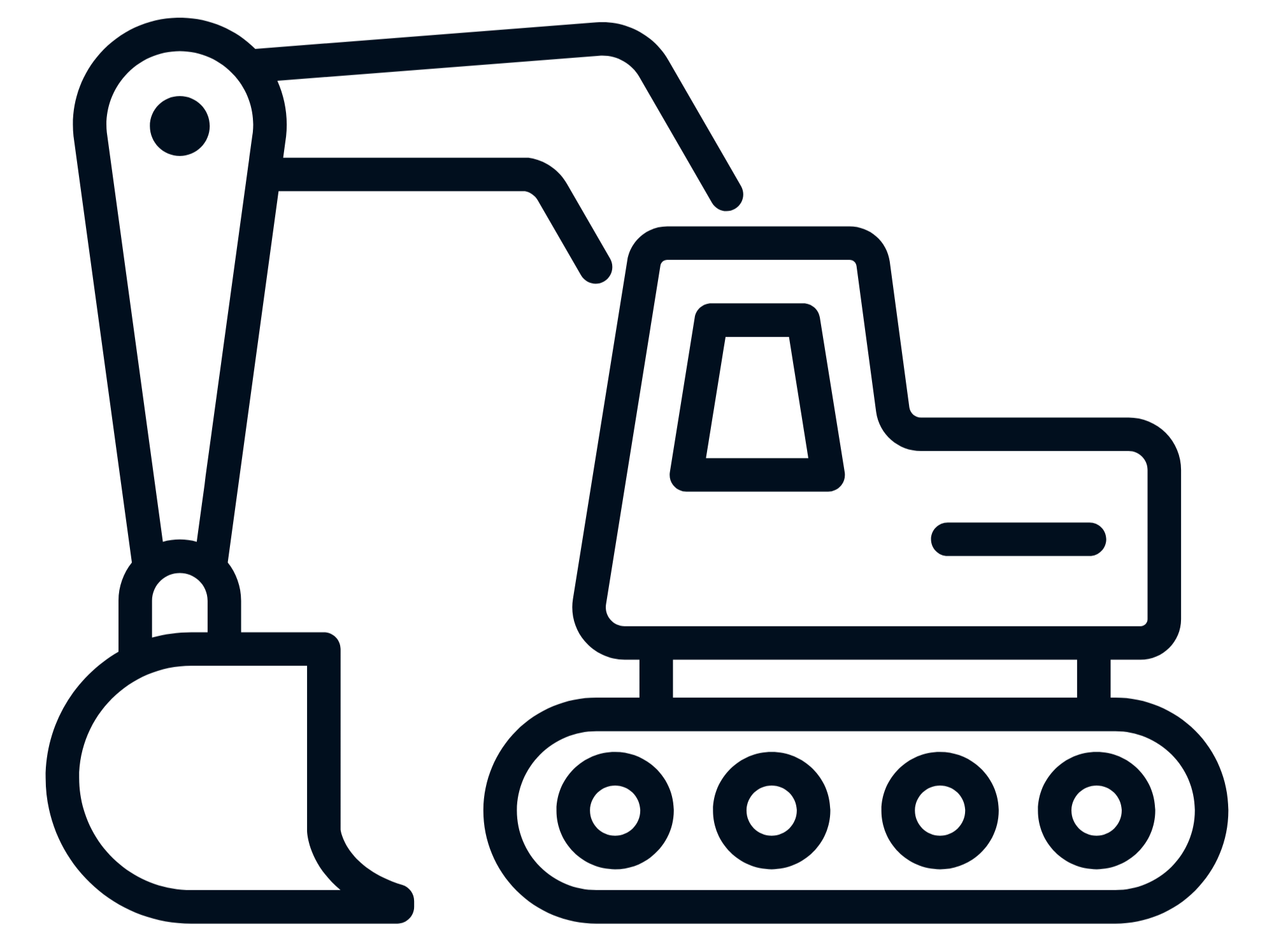 Outline of a construction excavator with a scoop attachment.