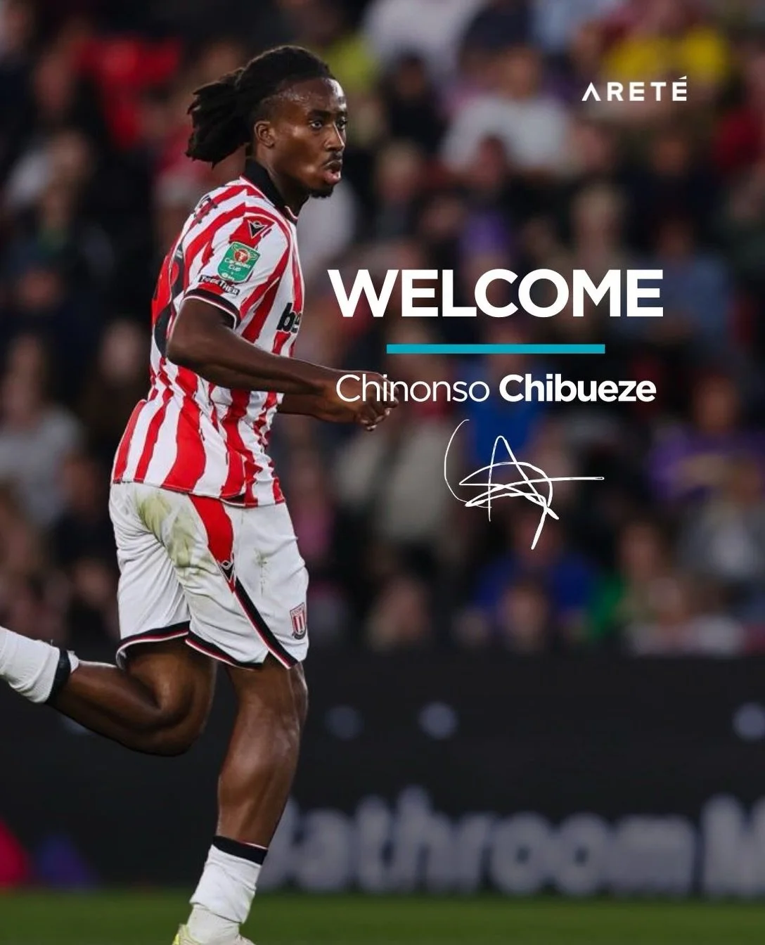 Welcoming @stokecity attacker, @chibzz10 to the ARET&Eacute; family 🩵

We&rsquo;re delighted to have you on board, Chi 💪