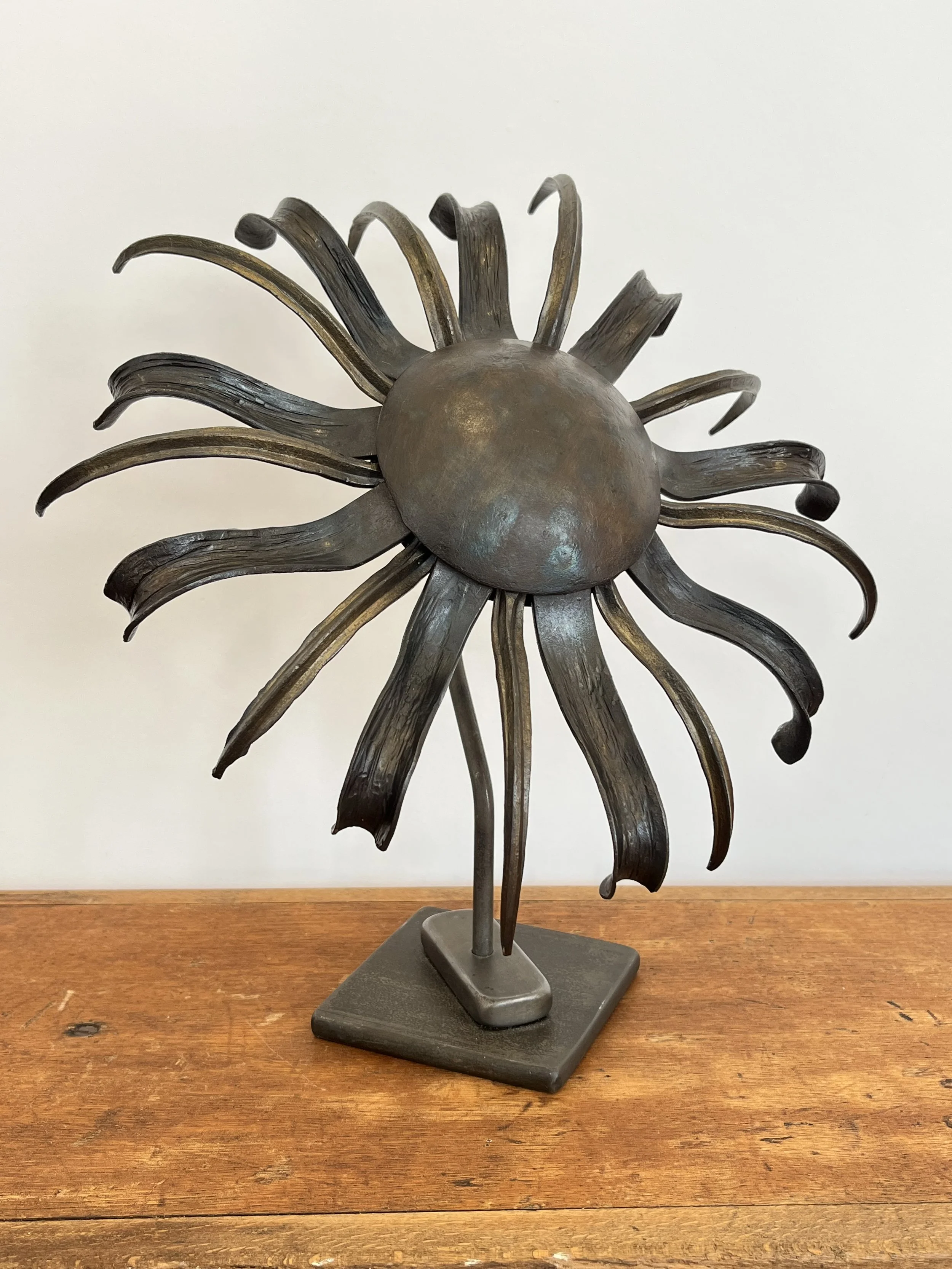 ‘Before 3’ (2023), steel with brass brush, and natural patina, finished in beeswax, on display in the Cat’s Whiskers gallery, Framlingham, June 2026