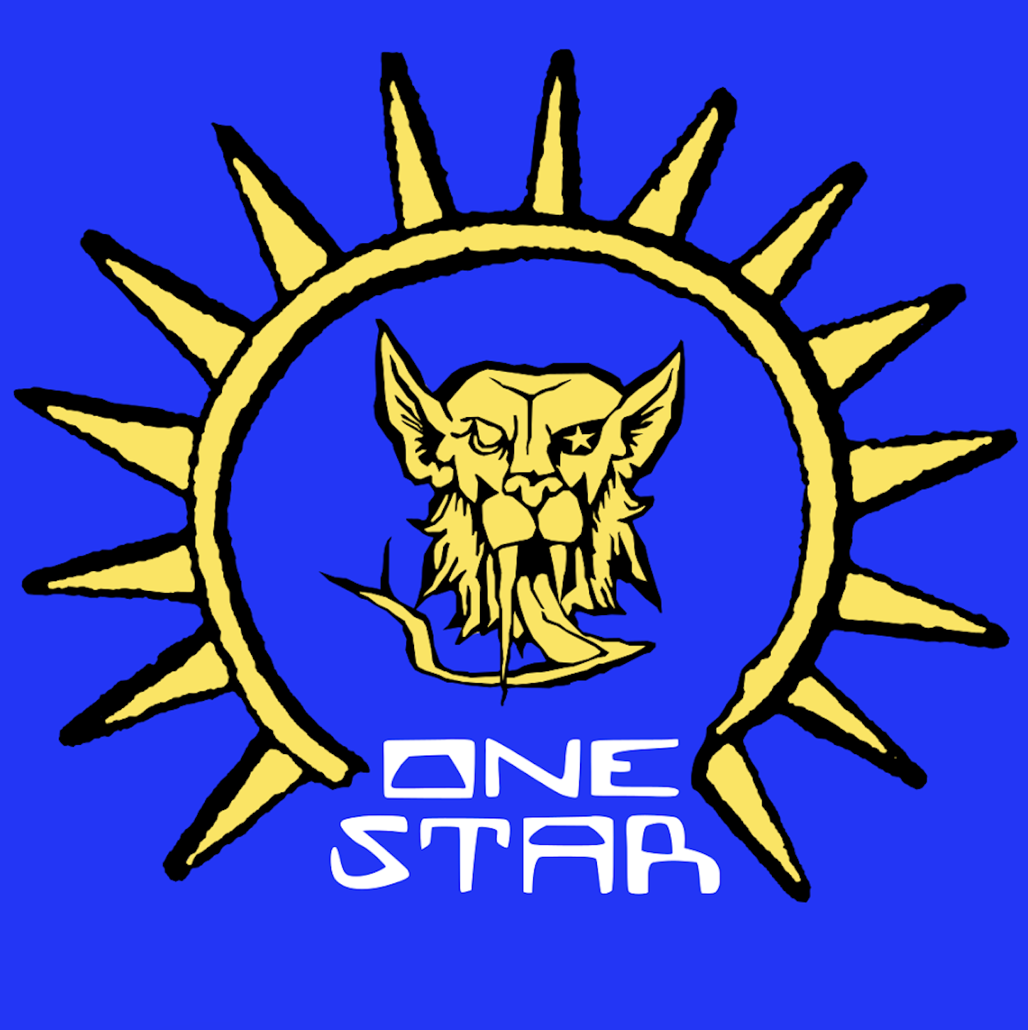 A blue football team logo featuring a lion's head with a star in one eye, surrounded by a yellow sunburst and the words 'ONE STAR' below.