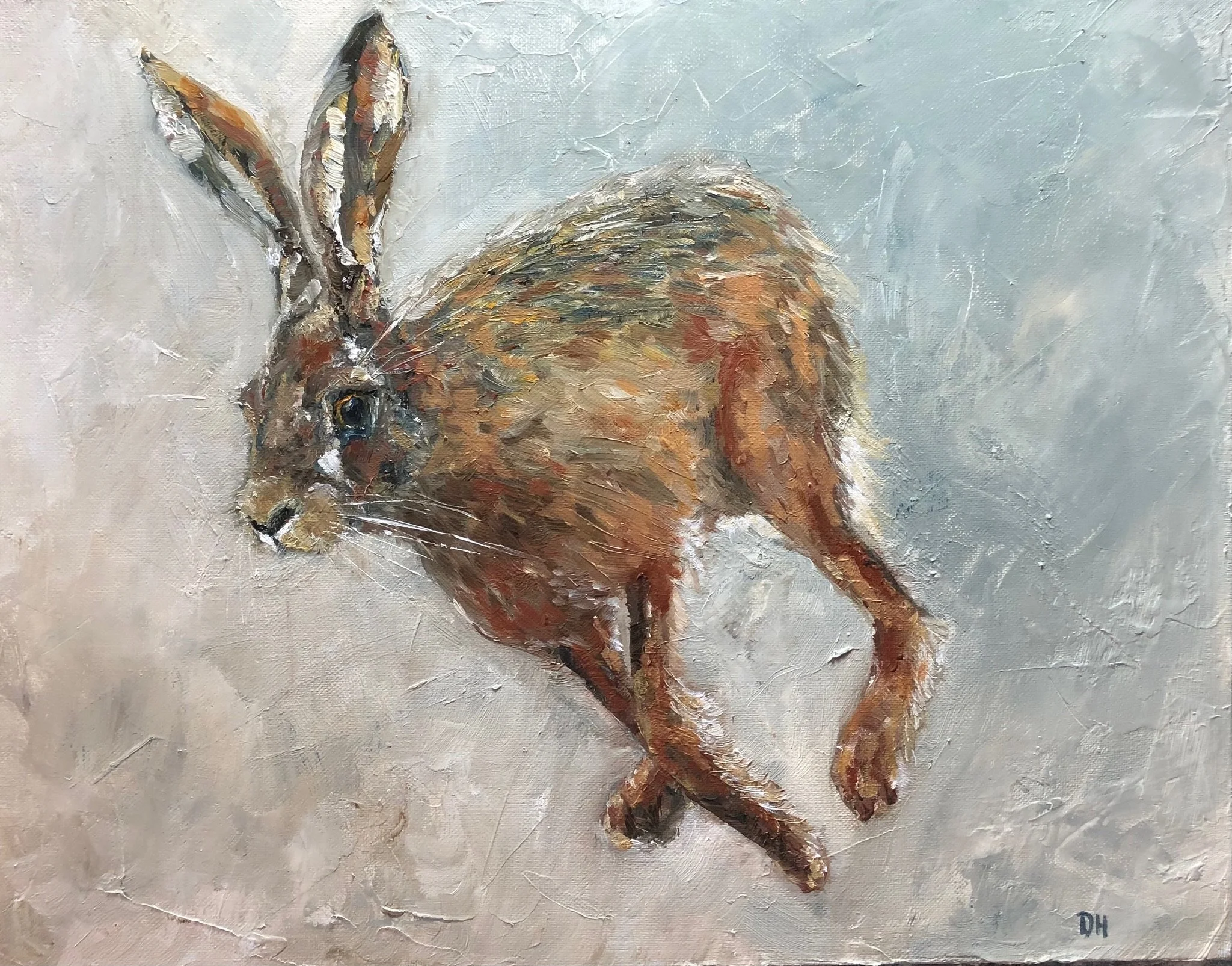 Palette knife painting of a hare in oils