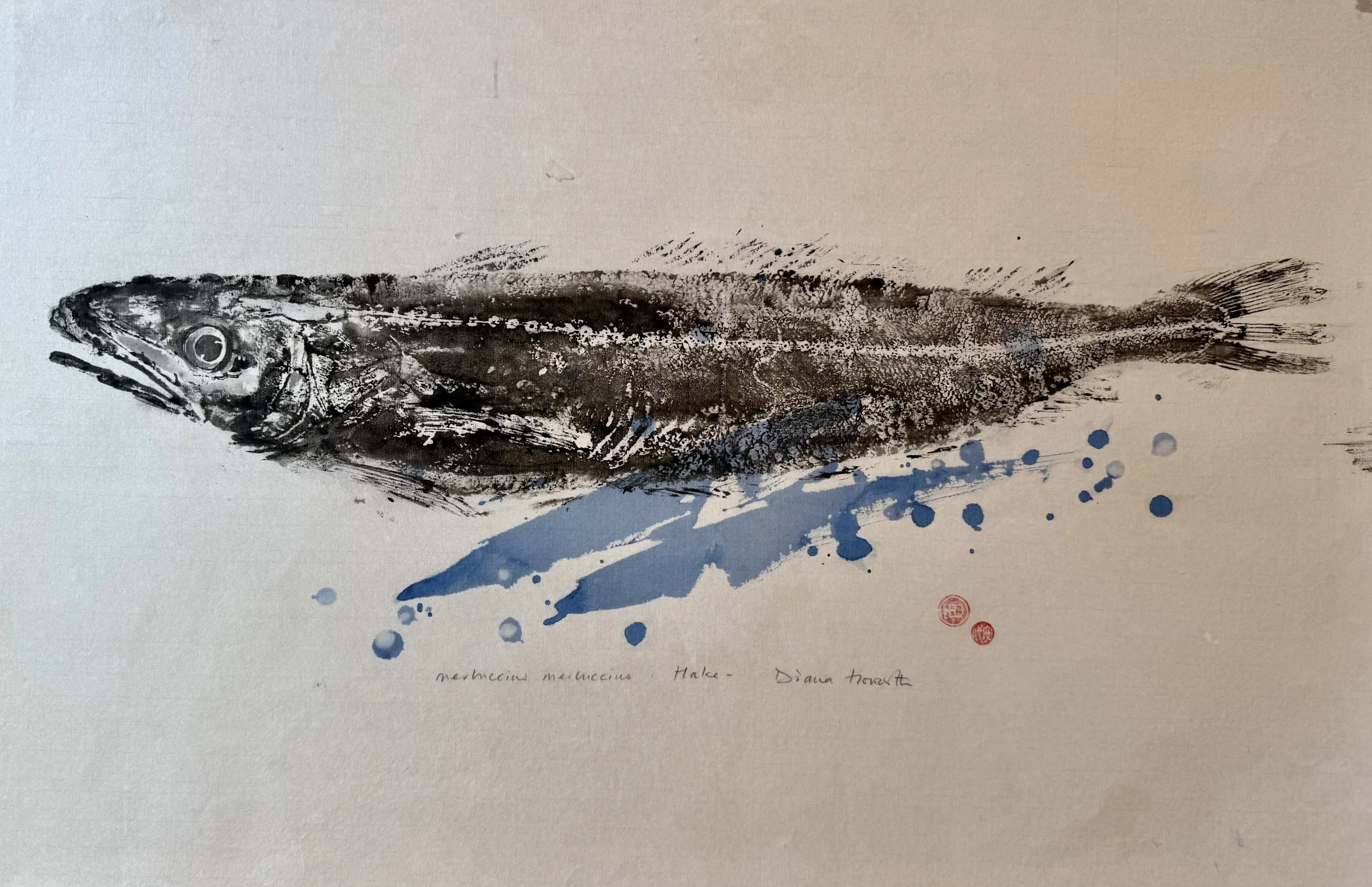 Hake Gyotaku Print on Silk - Diana Howorth
