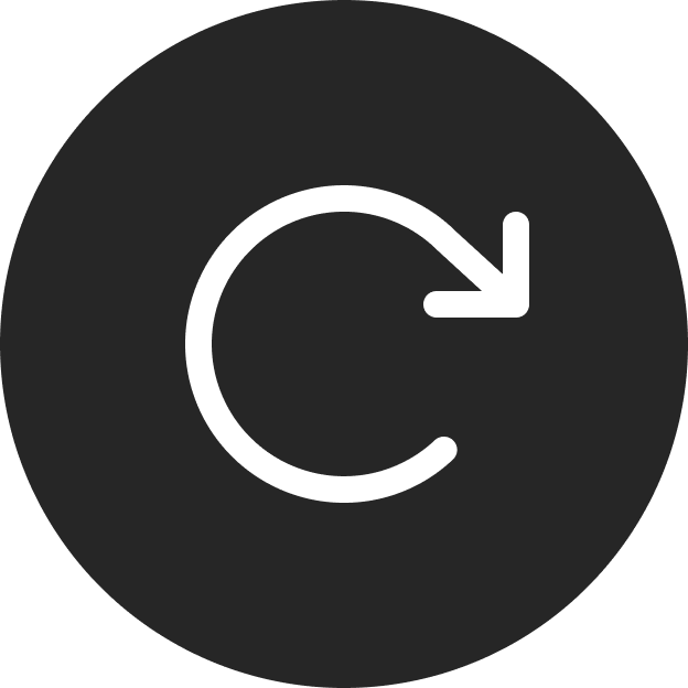 A white circular arrow icon with an arrowhead pointing right, inside a dark grey circle.