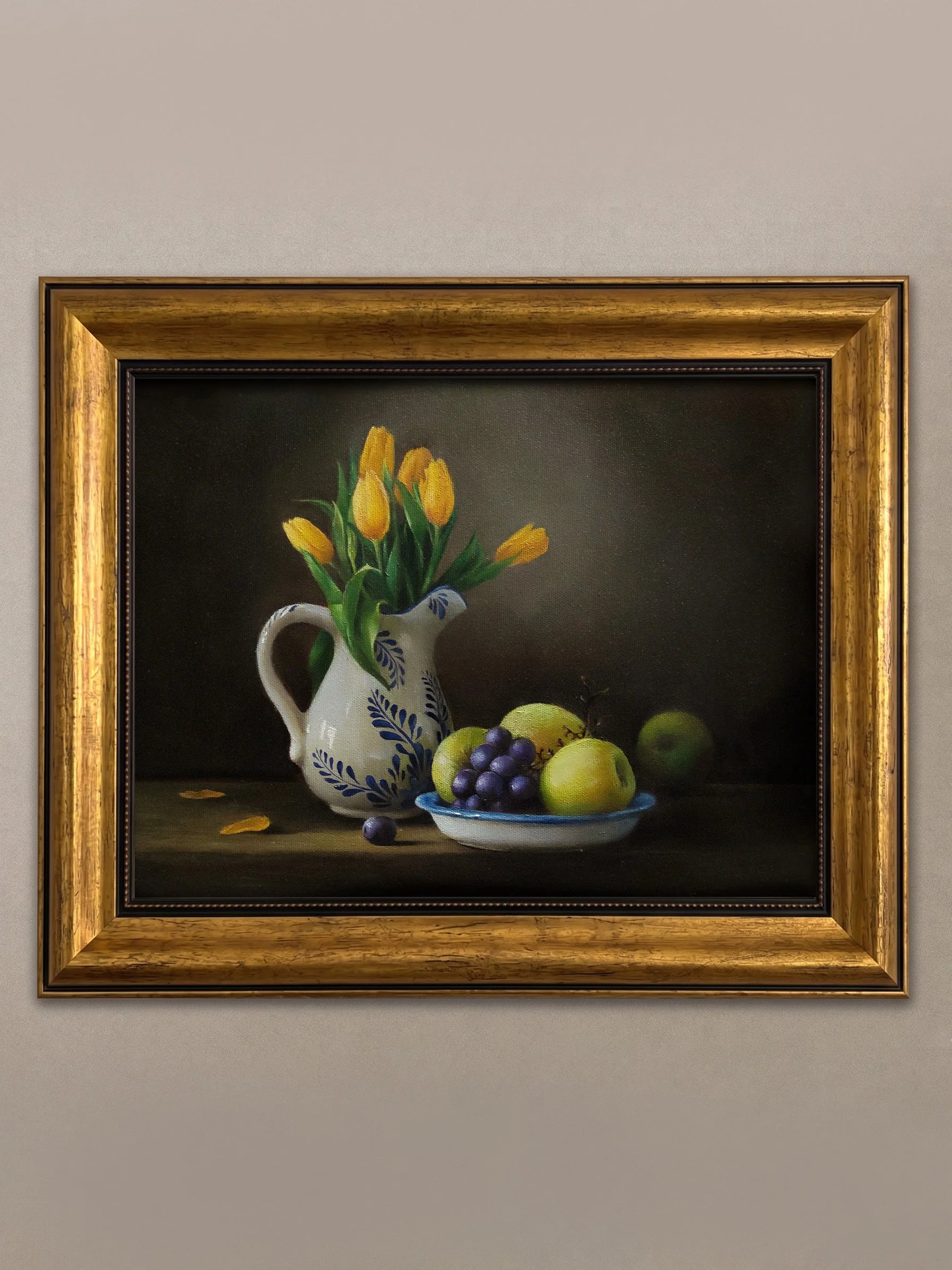 Still Life with Tulips - Original Oil Painting (Framed)