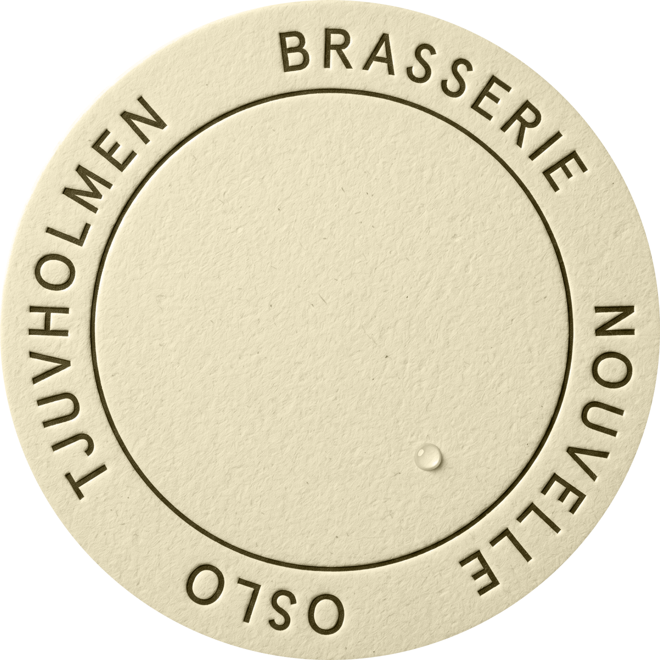 A circular beige seal or emblem with the words "NO UV LIGHT OR BRASSERIE" around the outer ring and "OLO" at the bottom, possibly a stamp or a badge.