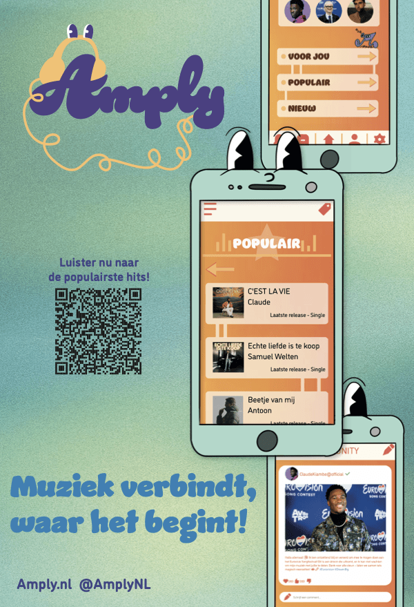 Project Amply | Voor het project Amply werkte ik samen met een klasgenoot en eerstejaars. Als artdirector was ik verantwoordelijk voor de creatieve richting en de visuele stijl van het concept.