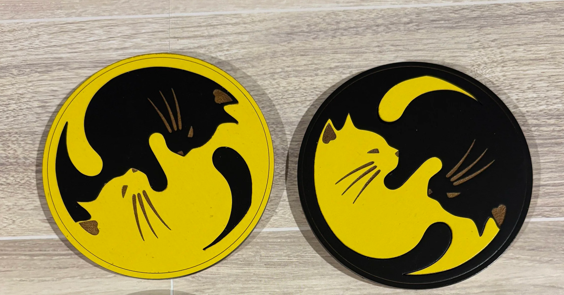 Yin-Yang Cat Coasters - Set of Two (Patterns)
