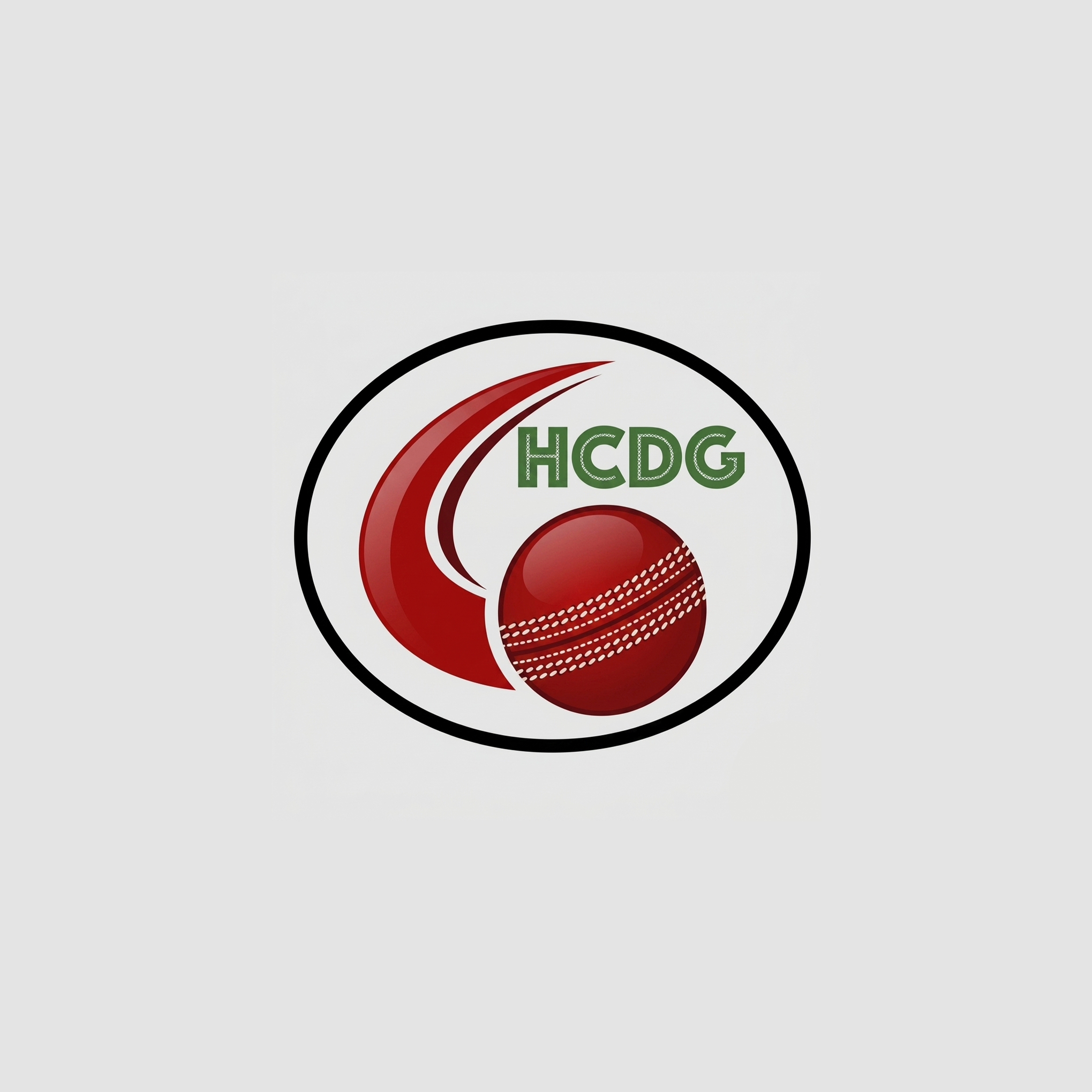 Close-up of a golf ball with a red target logo and the text 'HCG' in green.