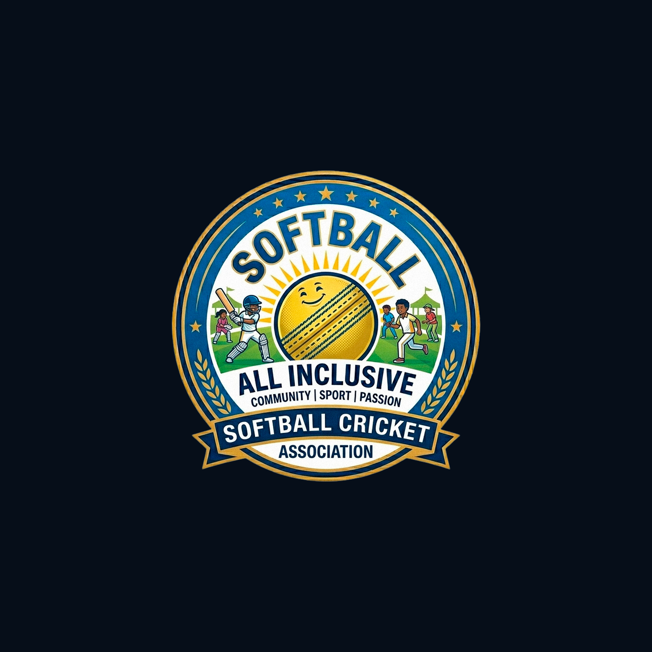 Logo of the Soccer Association with children playing different sports and the words 'Inclusive, Community, Sport, Passion'.