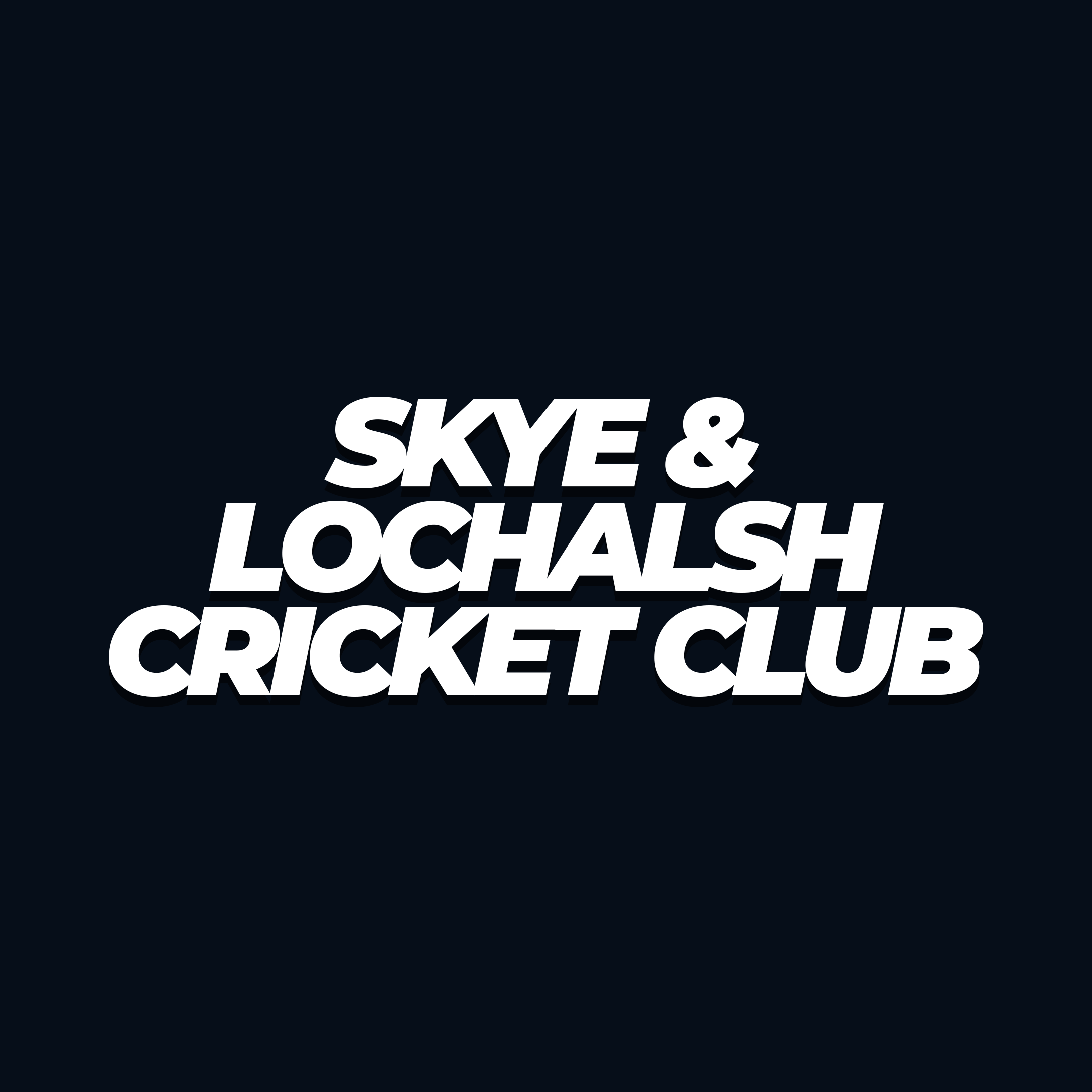 Logo with bold white text stating 'SKYE & LOCHALSH CRICKET CLUB' on a dark background.