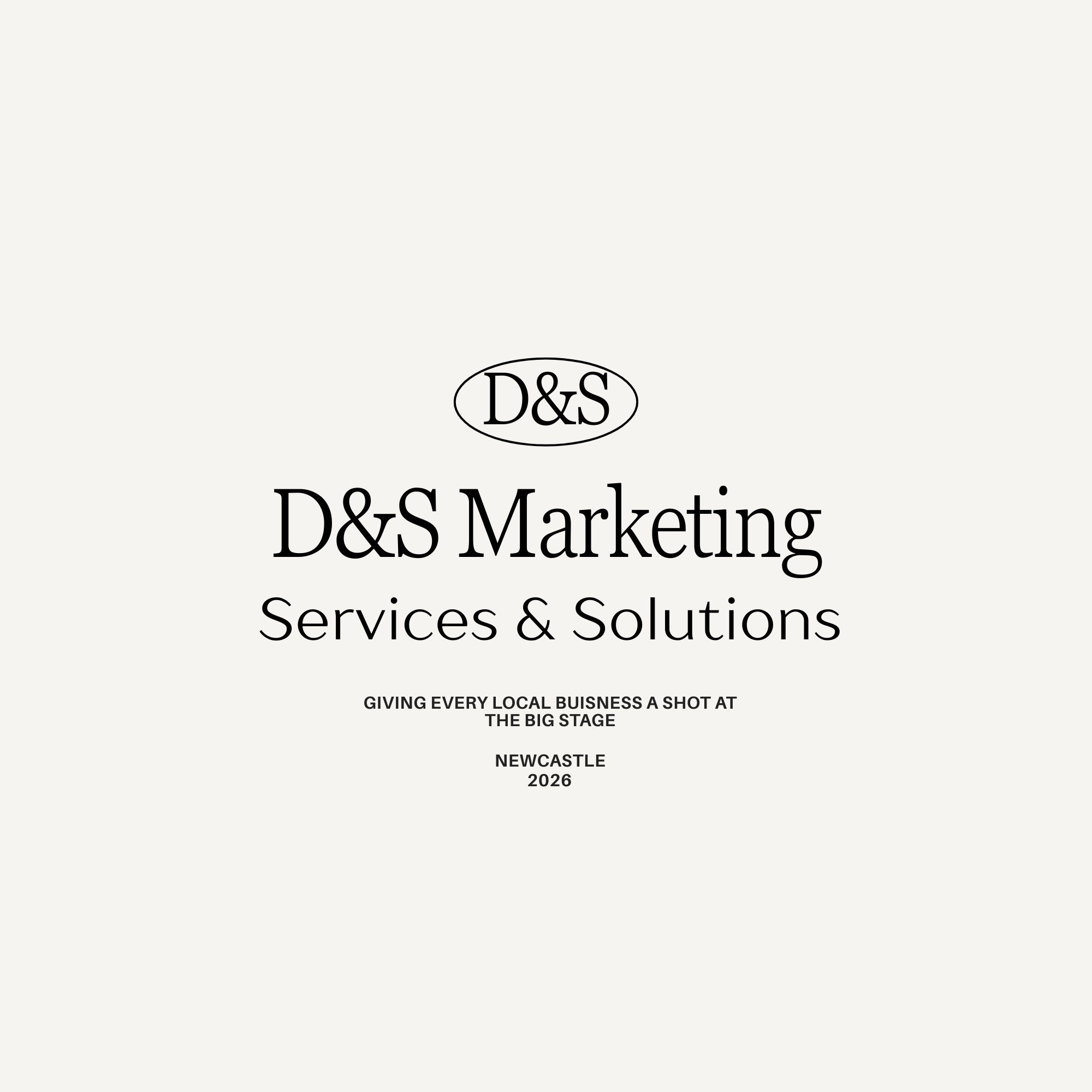 Cover page of a marketing brochure or report for D&S Marketing with text about services and solutions, dated 2026, in Newcastle.