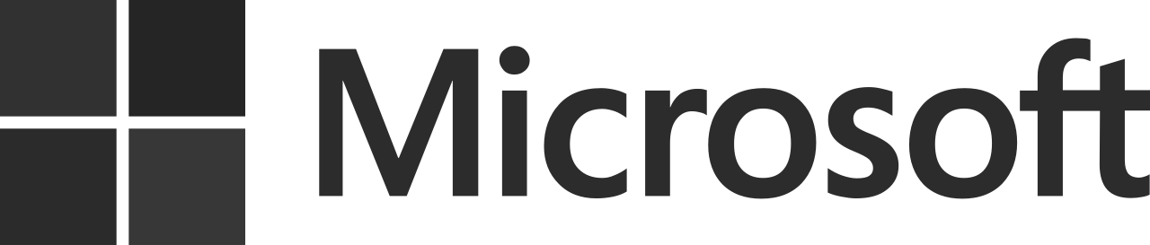 Microsoft logo with four squares and the word 'Microsoft' in black
