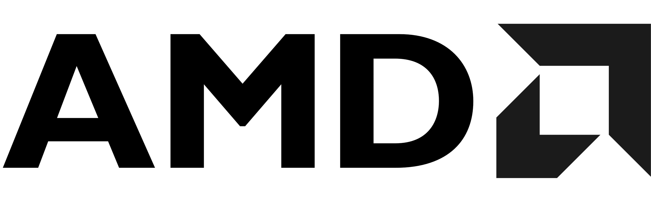 Black AMD logo with stylized text and geometric arrow design