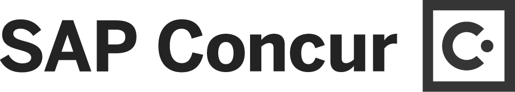 SAP Concur logo with the text 'SAP Concur' in black on a gray background, and a small circle with a 'C' inside it next to the text.