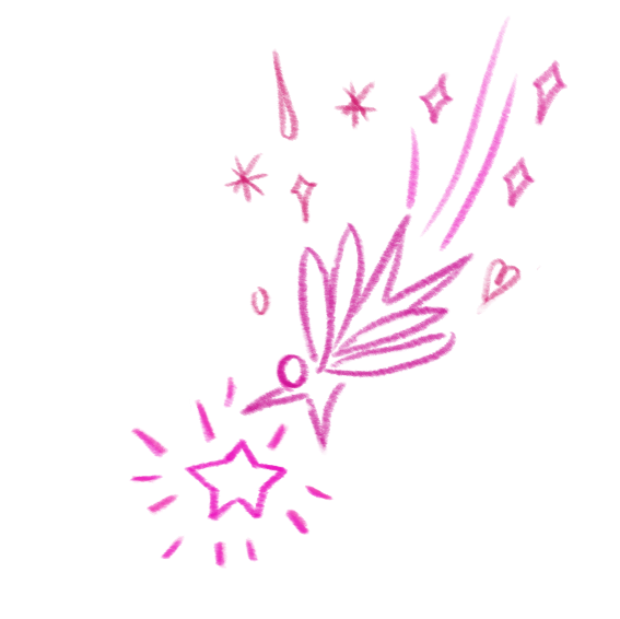Pink fairy flying with magic wand emitting sparkles.