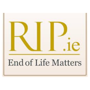 A sign with the text 'RIP.ie' and the phrase 'End of Life Matters' below it.